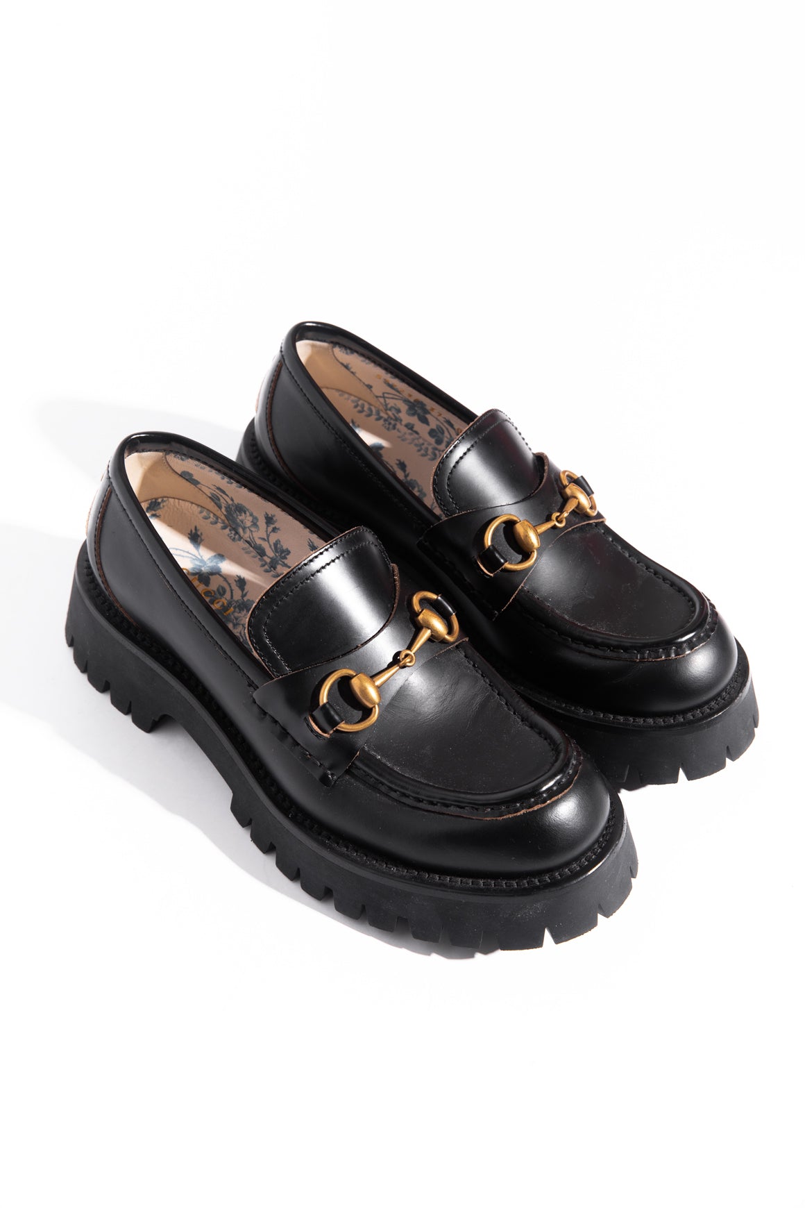 GUCCI Black Leather Lug Sole Loafers (Sz. 37)