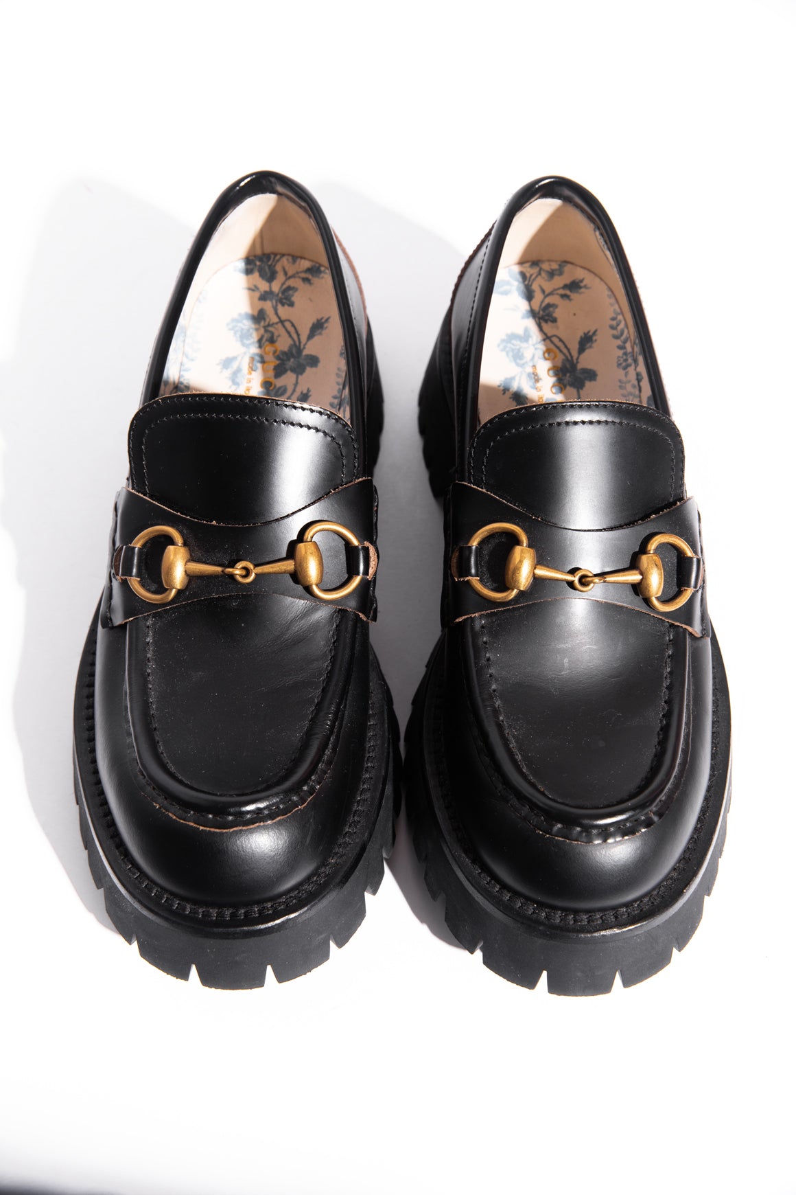 GUCCI Black Leather Lug Sole Loafers (Sz. 37)