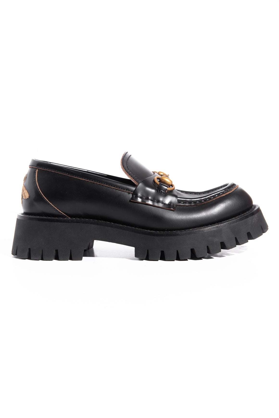 GUCCI Black Leather Lug Sole Loafers (Sz. 37)