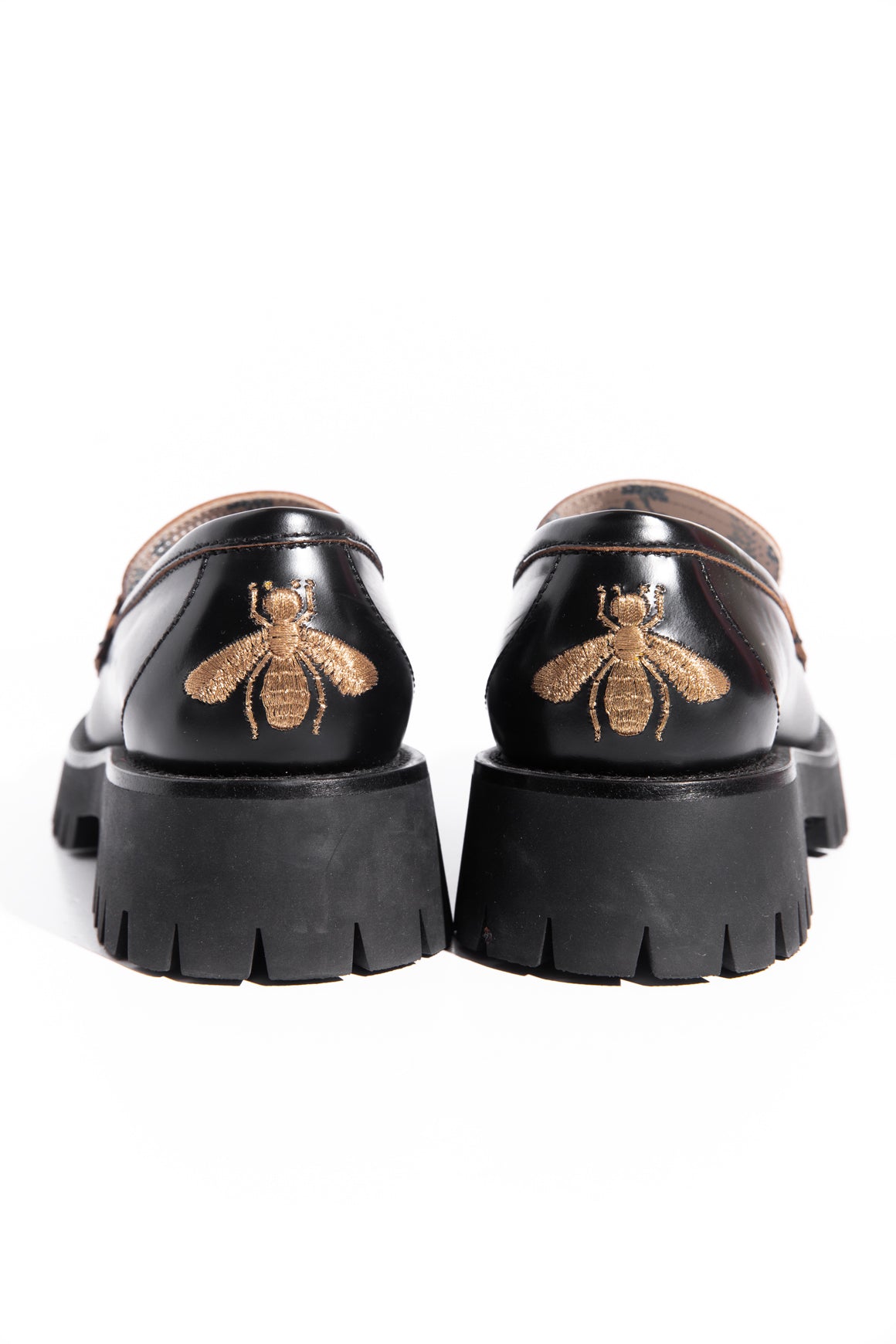 GUCCI Black Leather Lug Sole Loafers (Sz. 37)