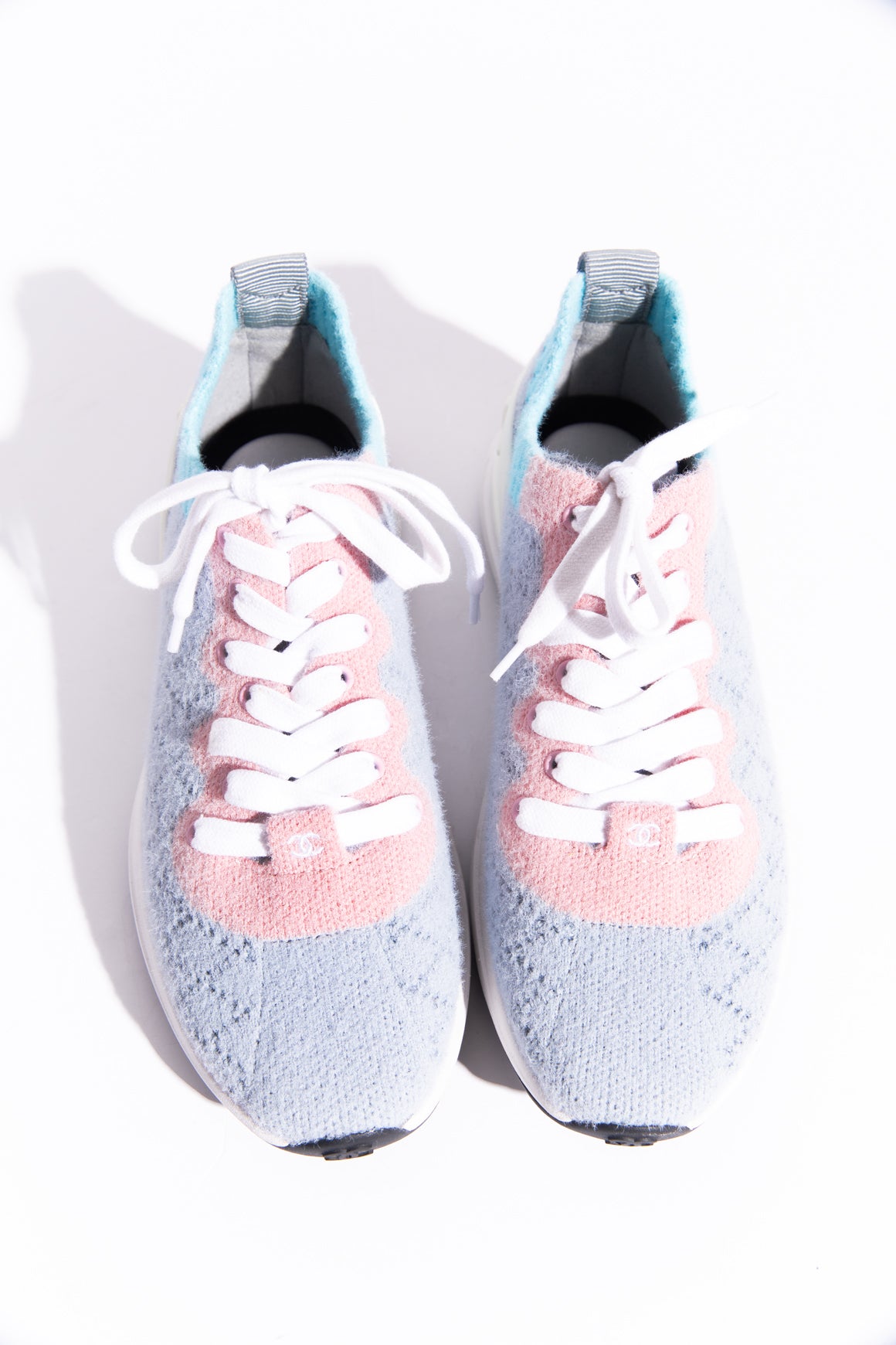 CHANEL Blue & Pink Knit Sneakers (Sz. 35)