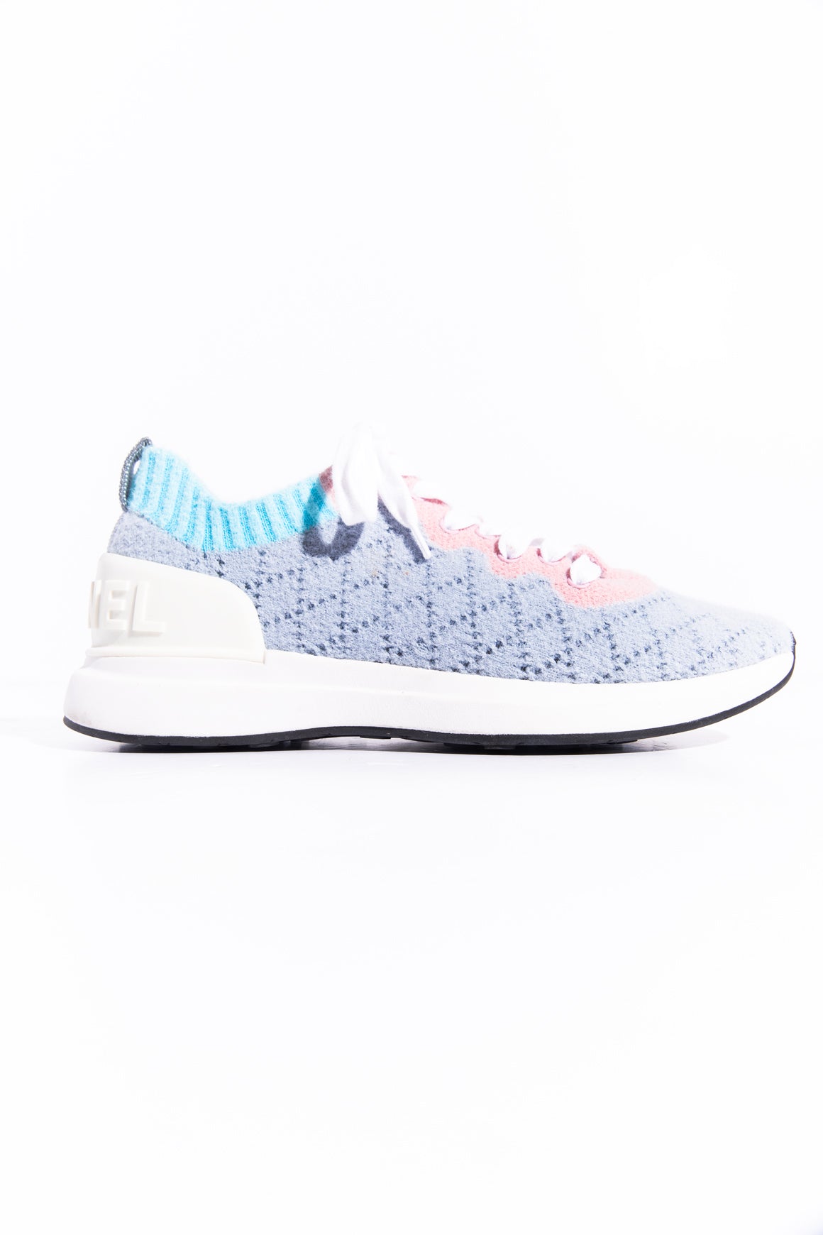 CHANEL Blue & Pink Knit Sneakers (Sz. 35)