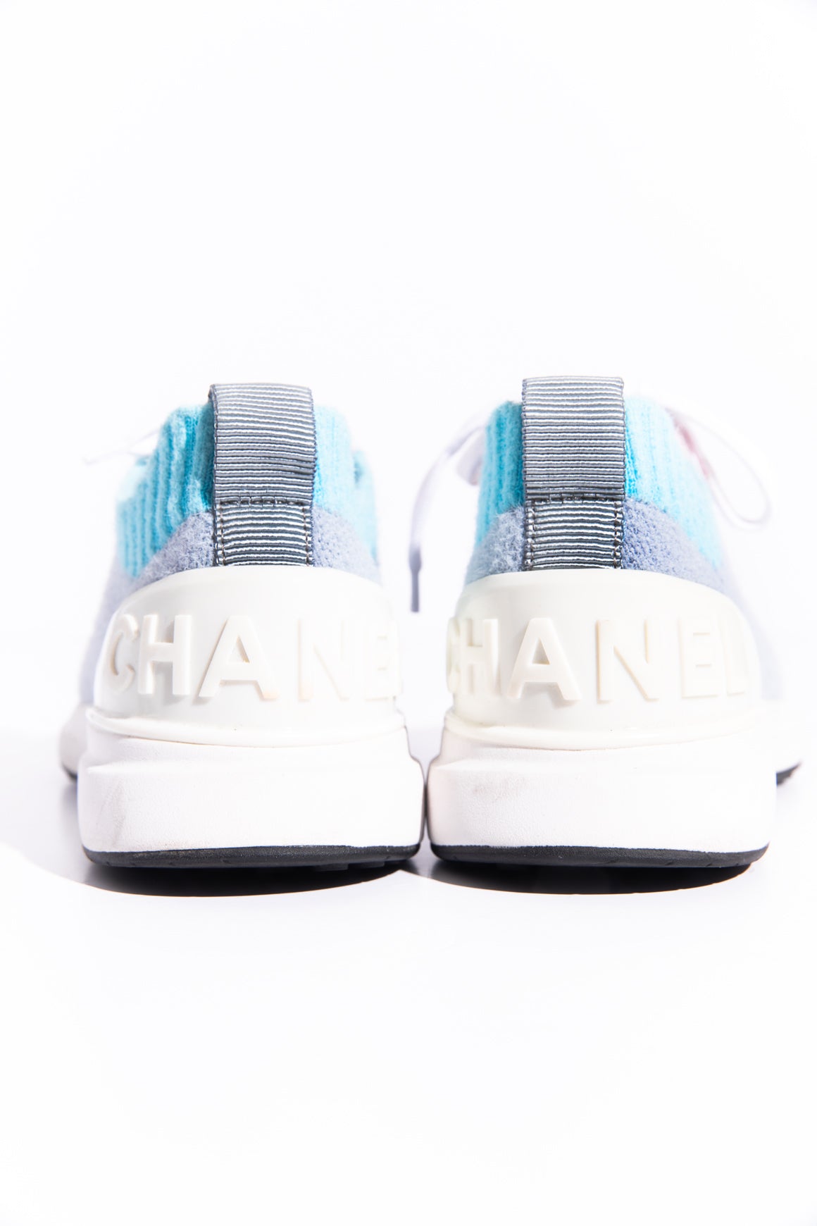 CHANEL Blue & Pink Knit Sneakers (Sz. 35)