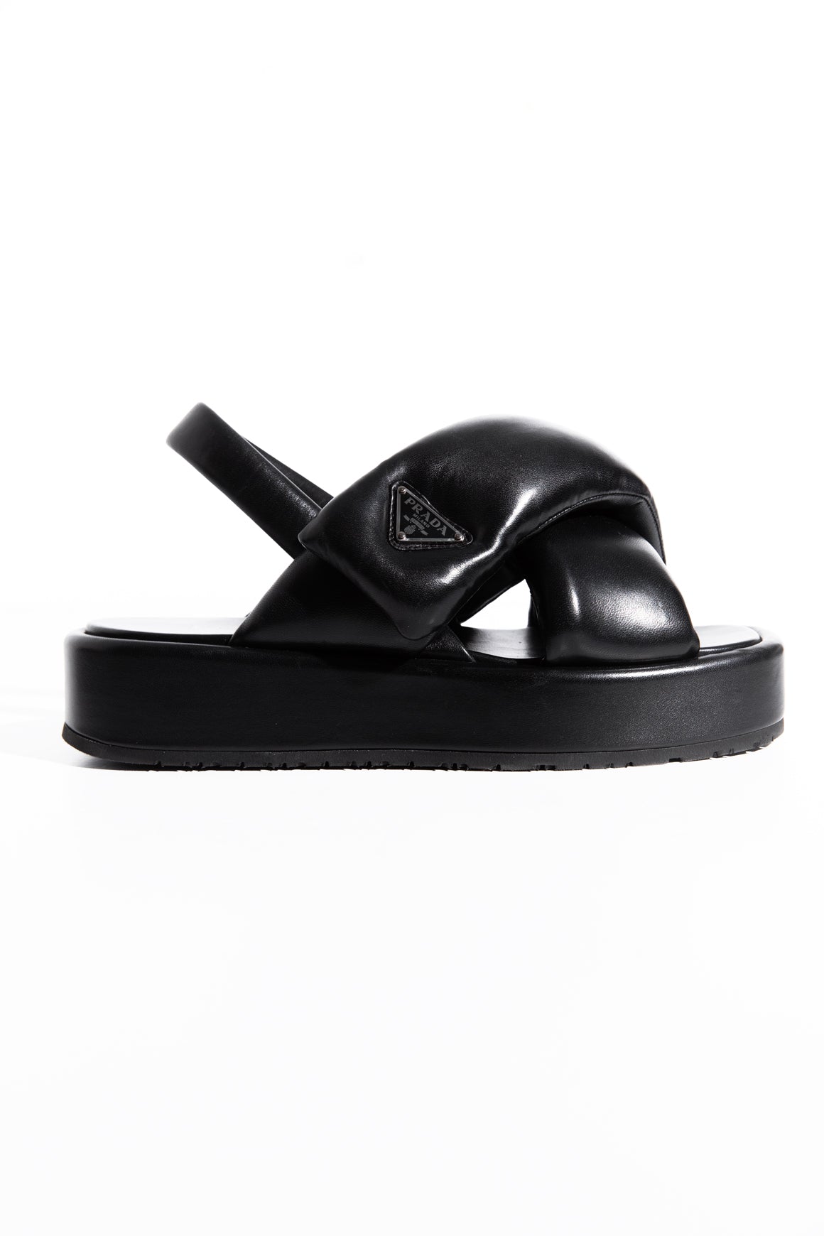 PRADA Black Leather Puffy Sandal (Sz. 38)