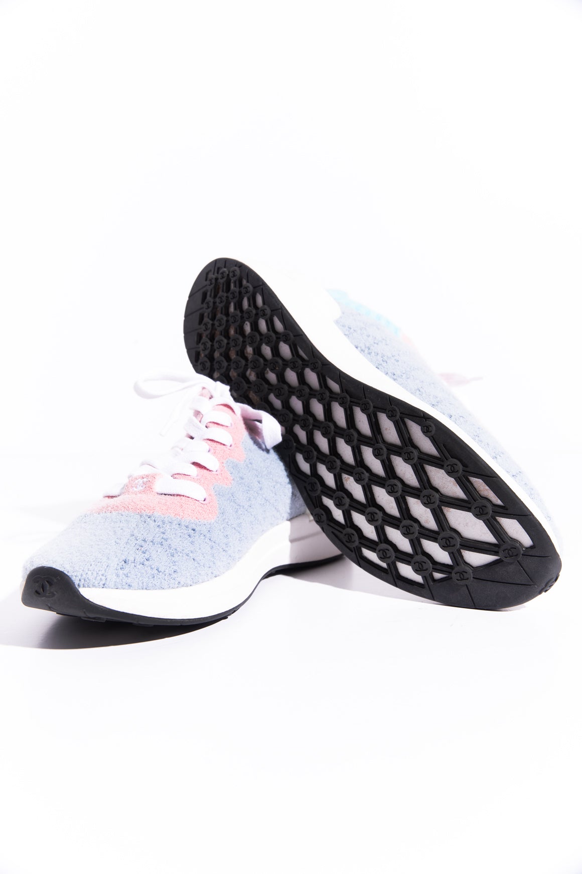 CHANEL Blue & Pink Knit Sneakers (Sz. 35)