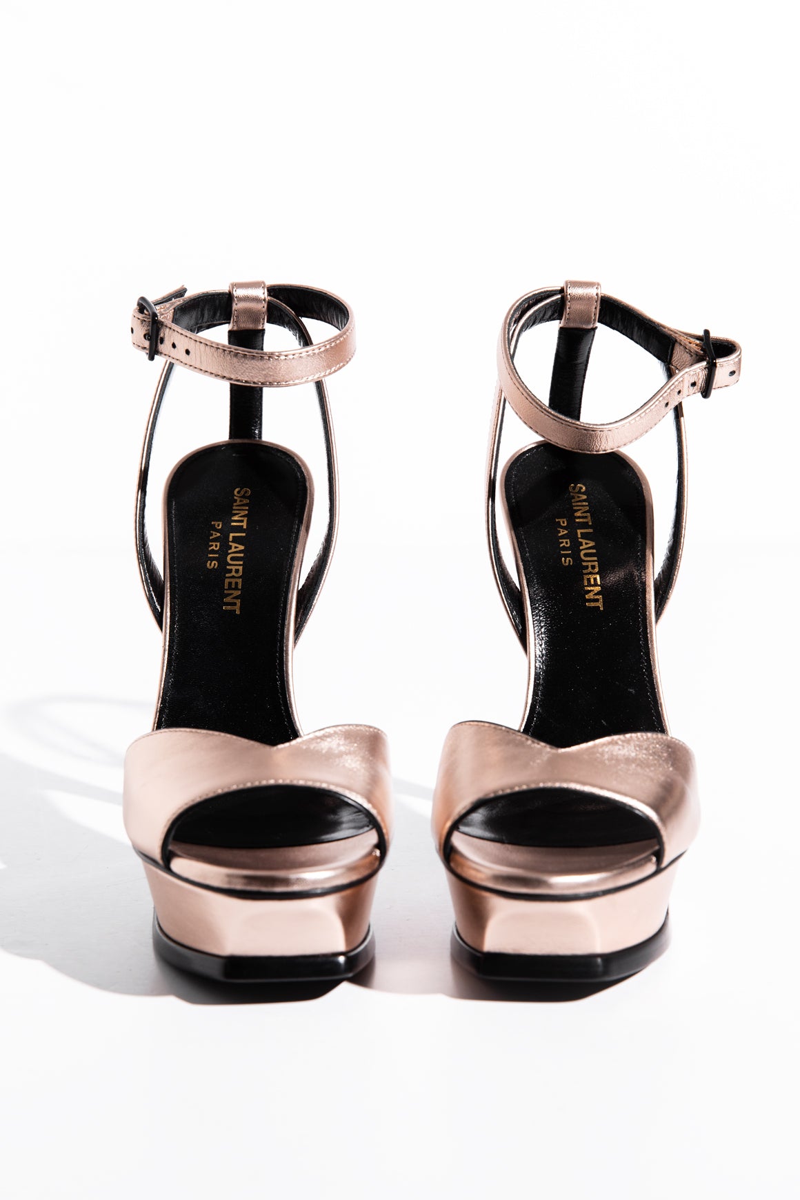 SAINT LAURENT Bronze Metallic Peep Toe High Heel (Sz.35.5)