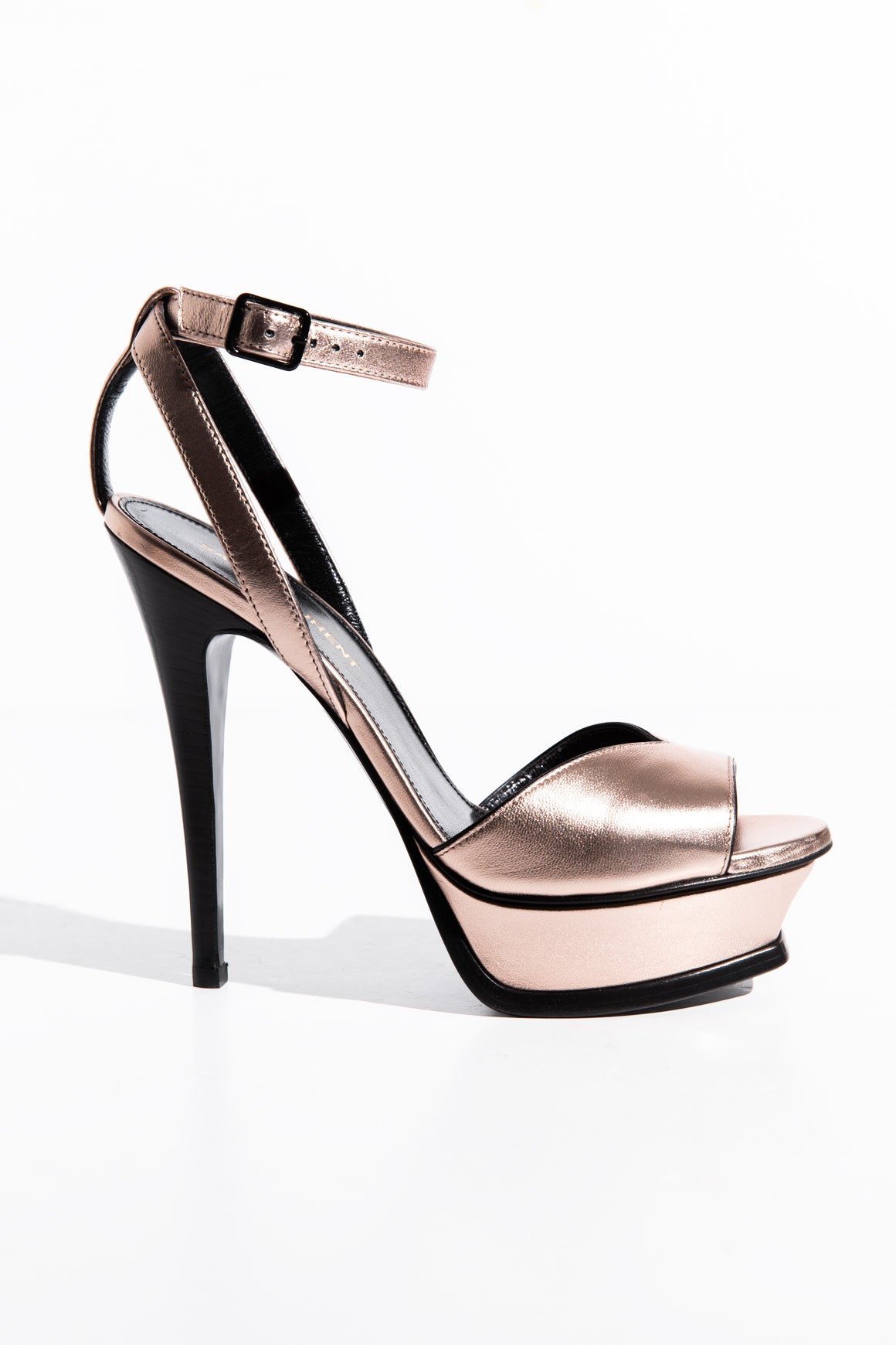 SAINT LAURENT Bronze Metallic Peep Toe High Heel (Sz.35.5)