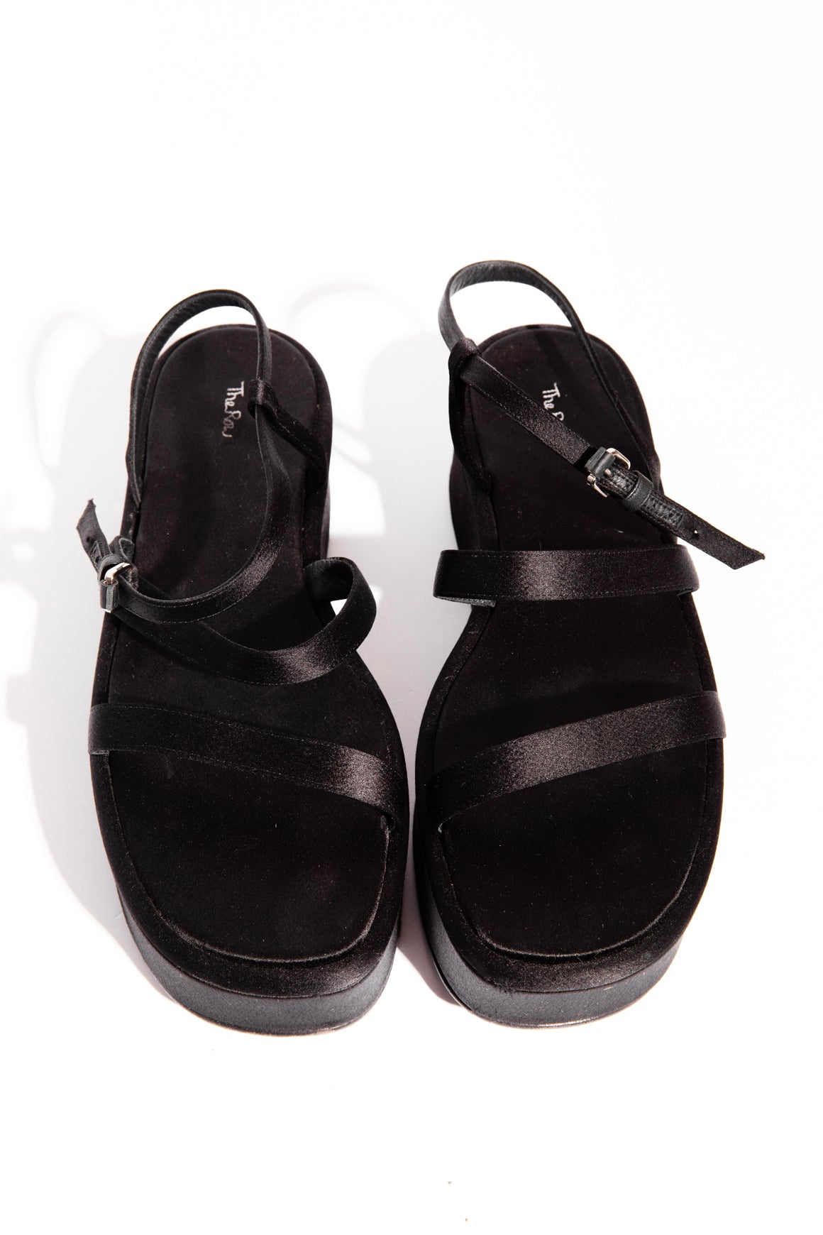 THE ROW Black Satin Platform Sandals (Sz. 39.5)