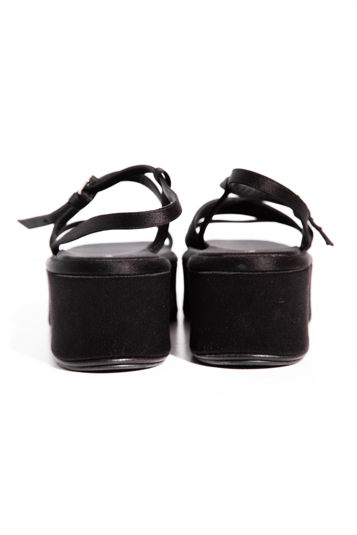 THE ROW Black Satin Platform Sandals (Sz. 39.5)