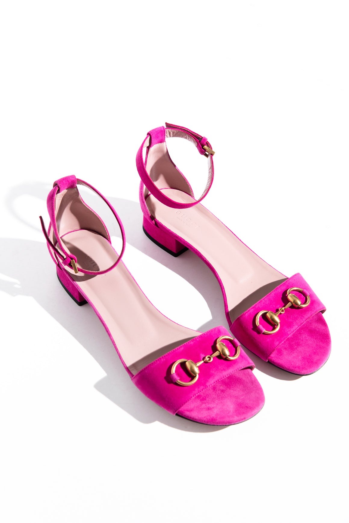 GUCCI Pink Suede Horsebit Sandal (Sz. 39)