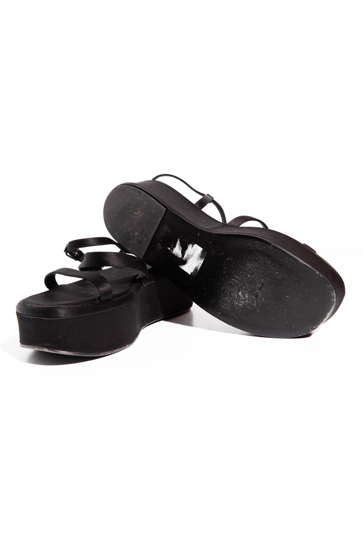 THE ROW Black Satin Platform Sandals (Sz. 39.5)