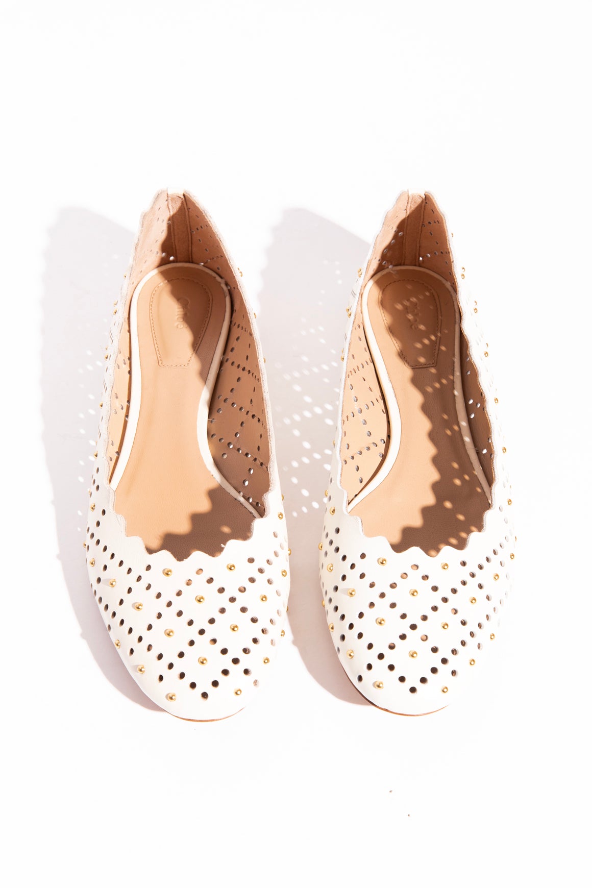 CHLOE Cream Laser Cut Scalloped Ballet Flats (Sz. 38)