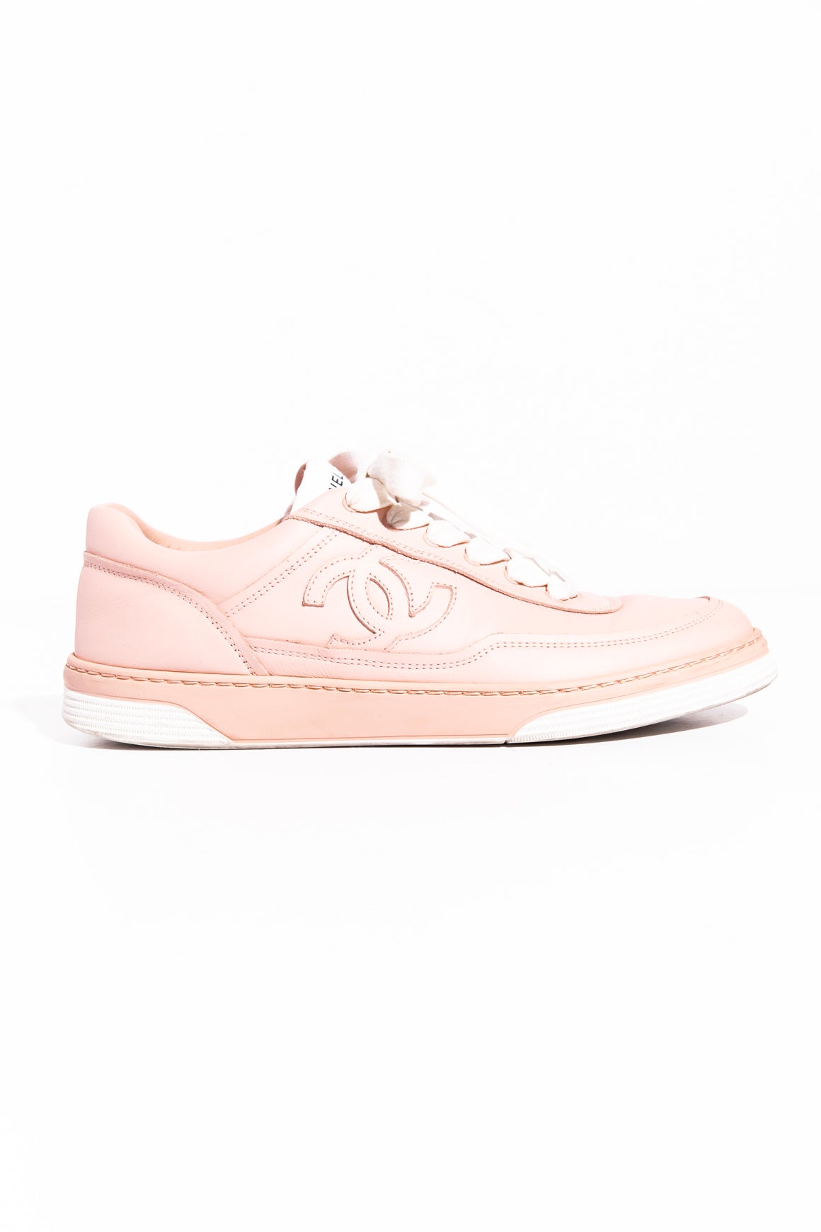 CHANEL Pink Leather Interlocking CC Logo Sneakers (Sz. 39