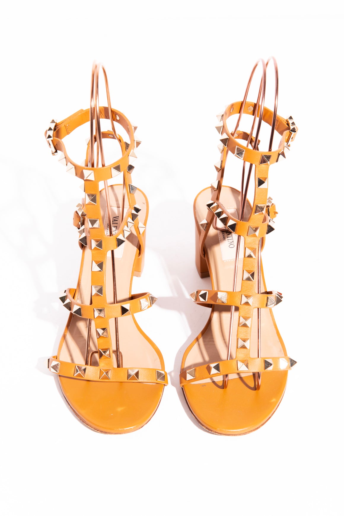 VALENTINO Tan Caged Rockstud Heels (Sz. 36.5)
