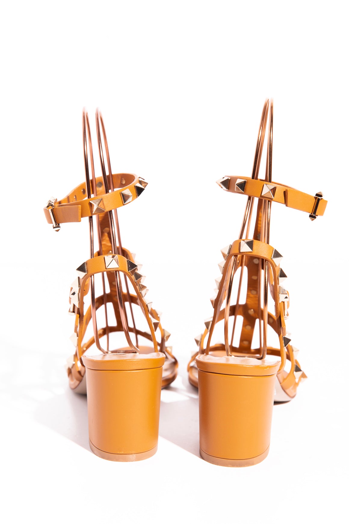 VALENTINO Tan Caged Rockstud Heels (Sz. 36.5)