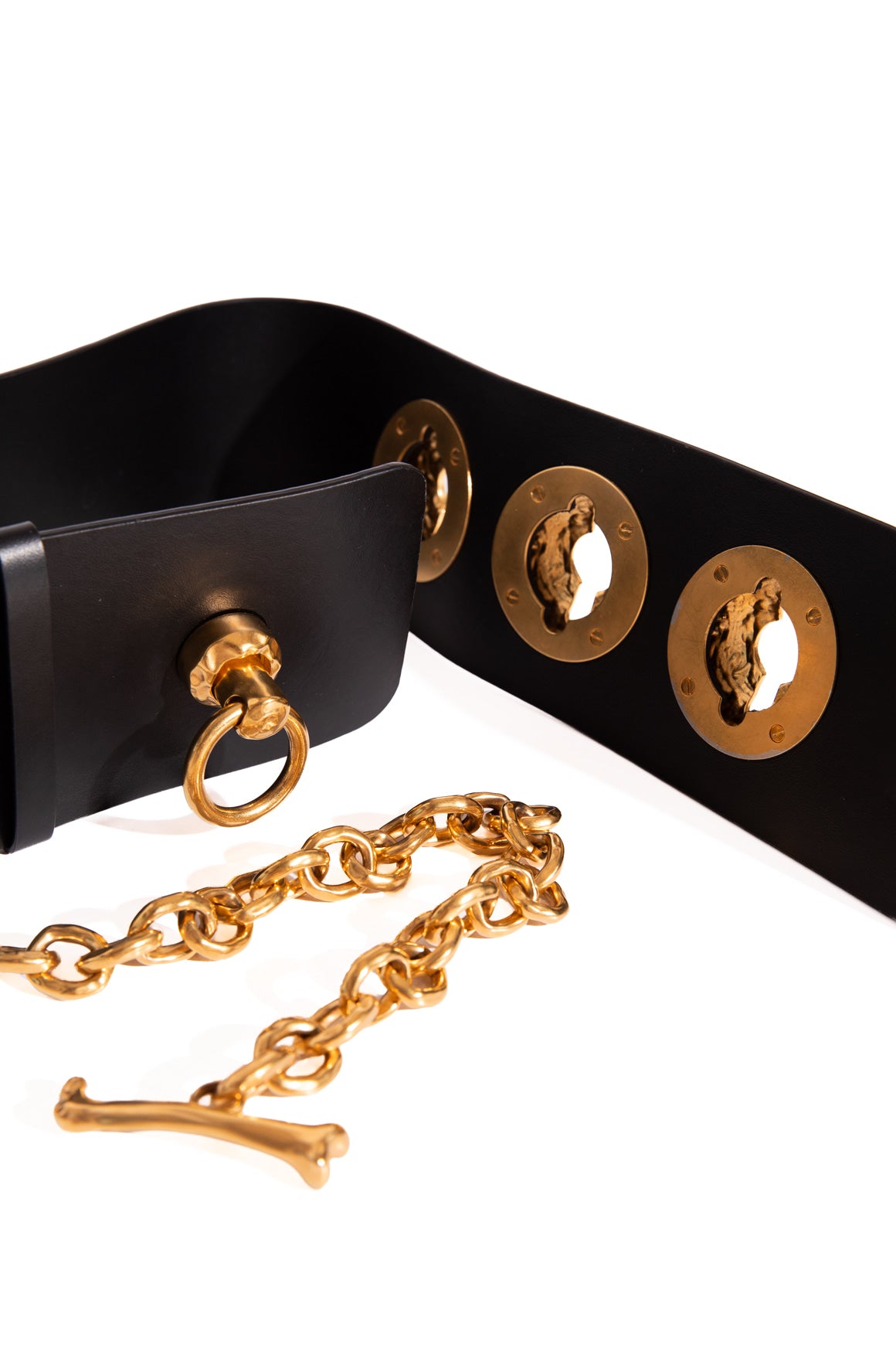 SCHIAPARELLI Black Leather Chain Waist Belt (Sz. 70/XXS)