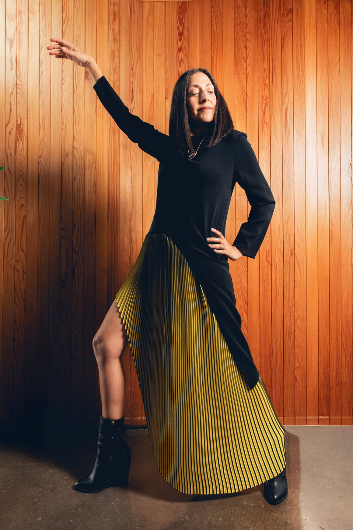 STELLA MCCARTNEY Black & Yellow Pleated Hi-Low Skirt (Sz. S)