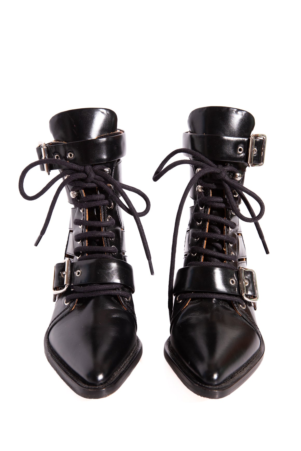 CHLOE Black Cut Out Buckle Lace Front Boots (Sz. 37)