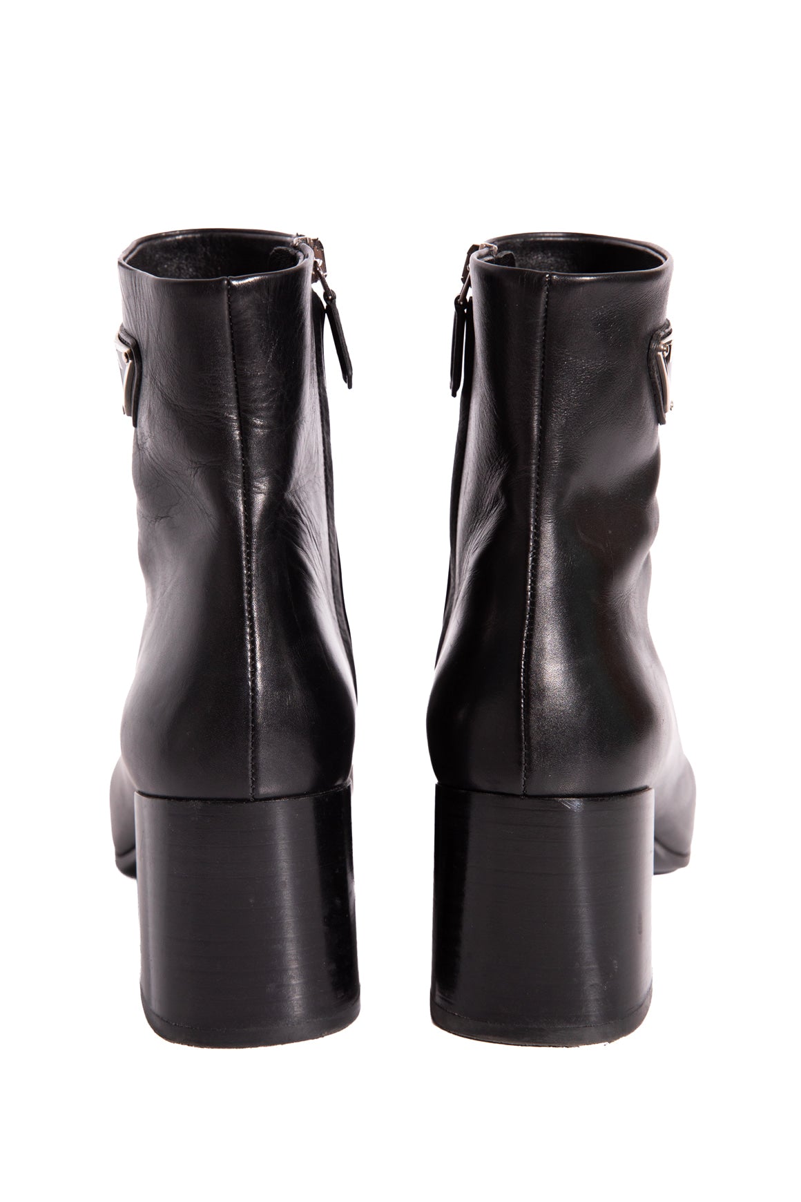 PRADA Black Leather Ankle  Boots With Triangle Logo (Sz. 37.5)