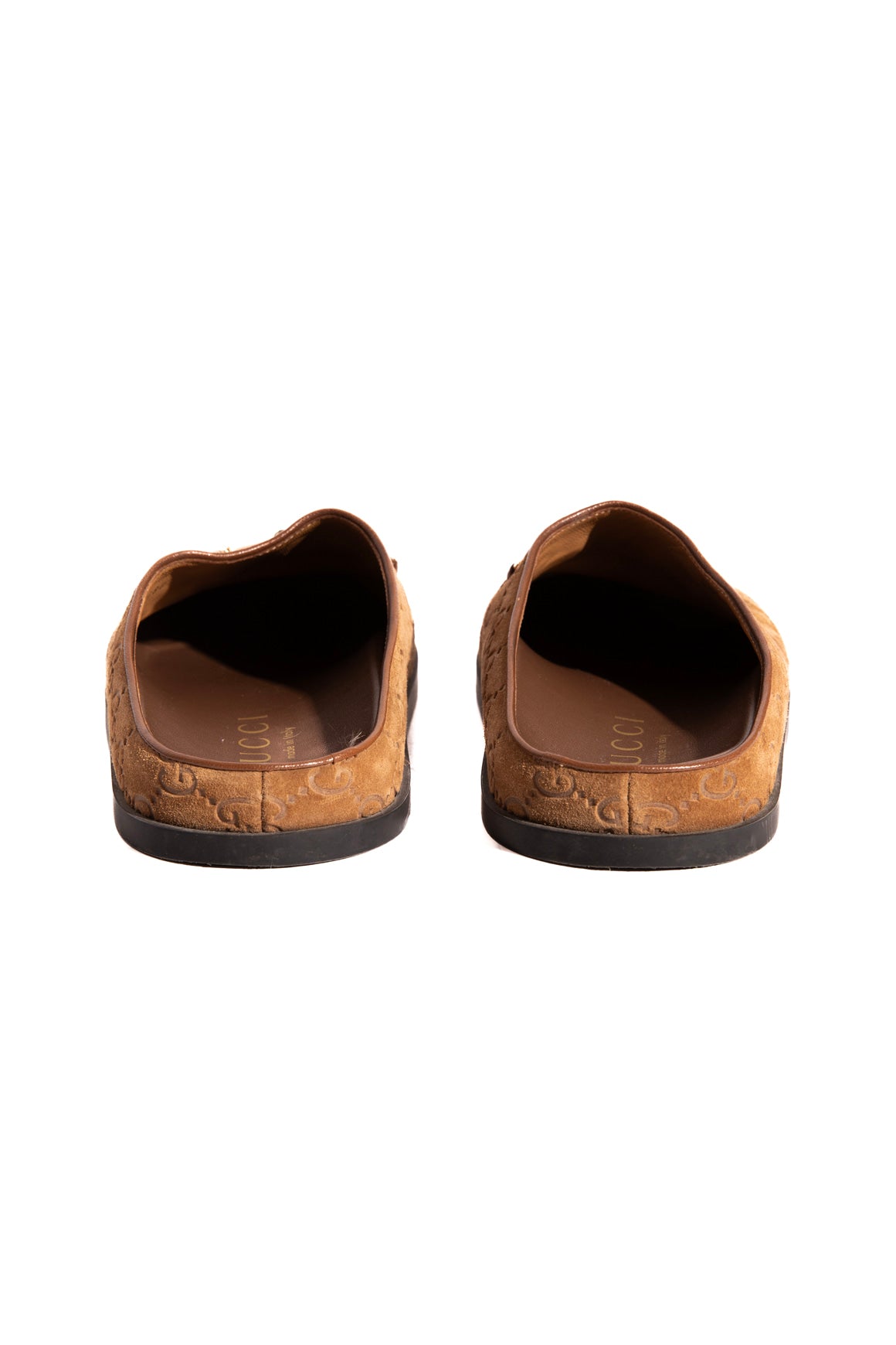 GUCCI Tan Suede GG Emboss Slide Clogs (Sz. 38.5)