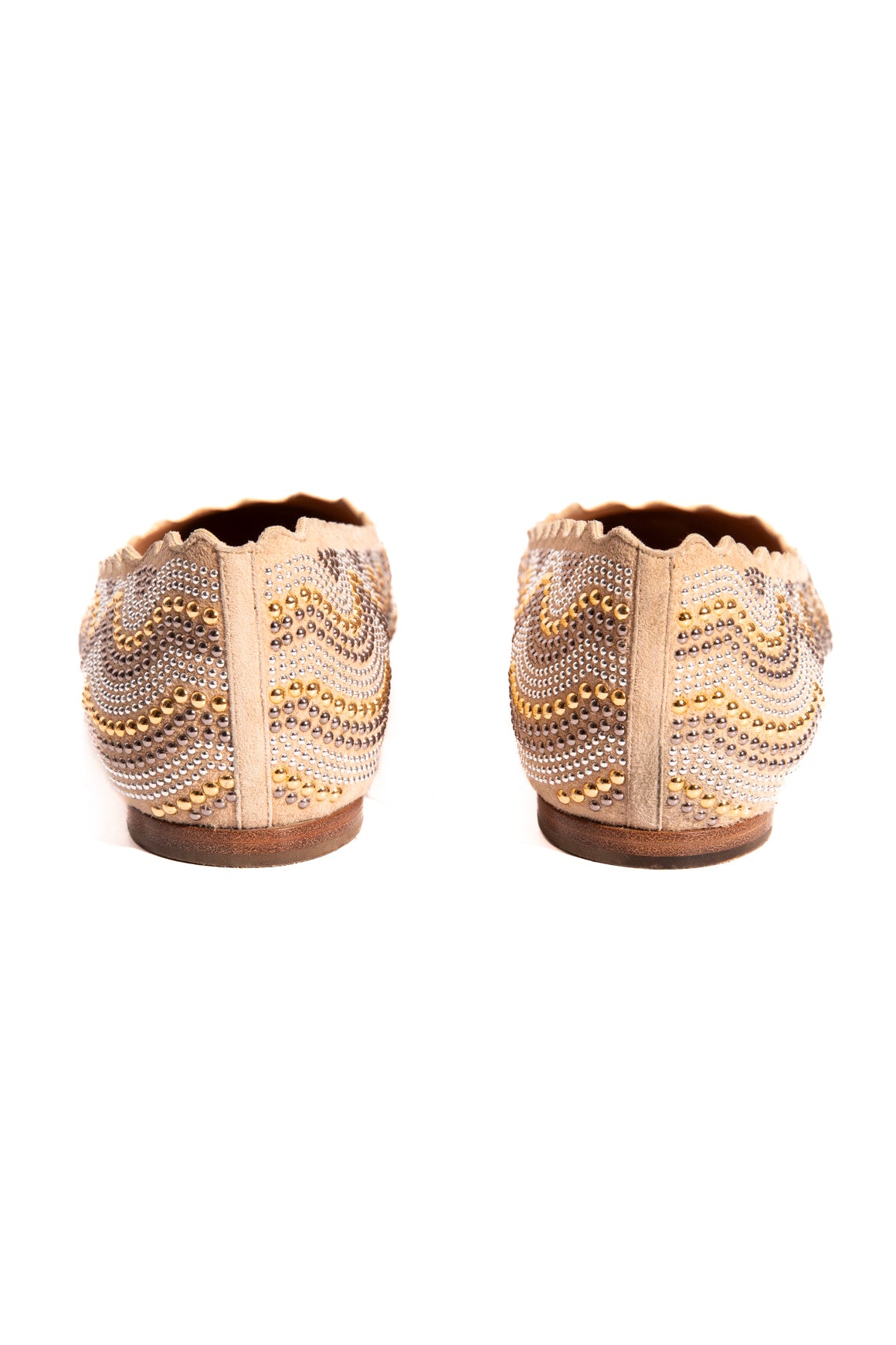 CHLOE Tan Suede & Mixed Metal Scallop Ballet Flats (Sz. 40)