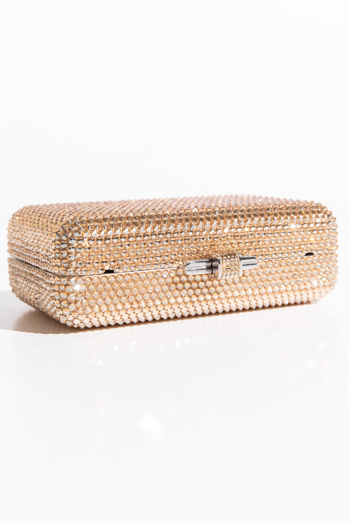 JUDITH LEIBER Gold Slim Slide Crystal Clutch Bag