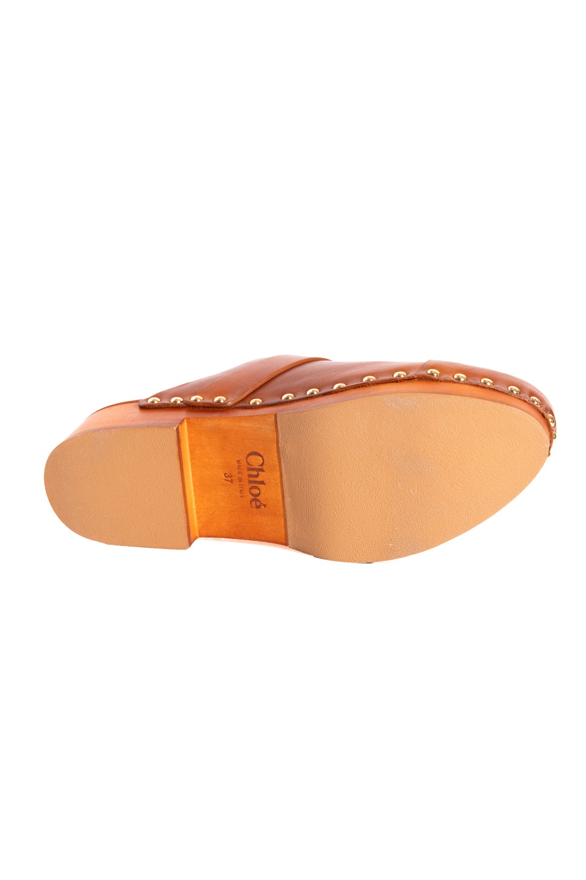 CHLOE Tan Leather Gold Buckle Clog Mules (Sz. 37)