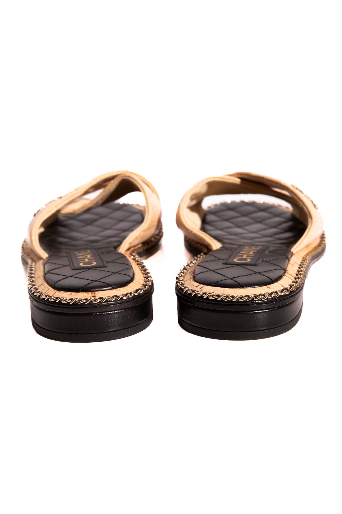 CHANEL Two Tone Quilted CC Cross Strap Sandals (Sz. 39.5)