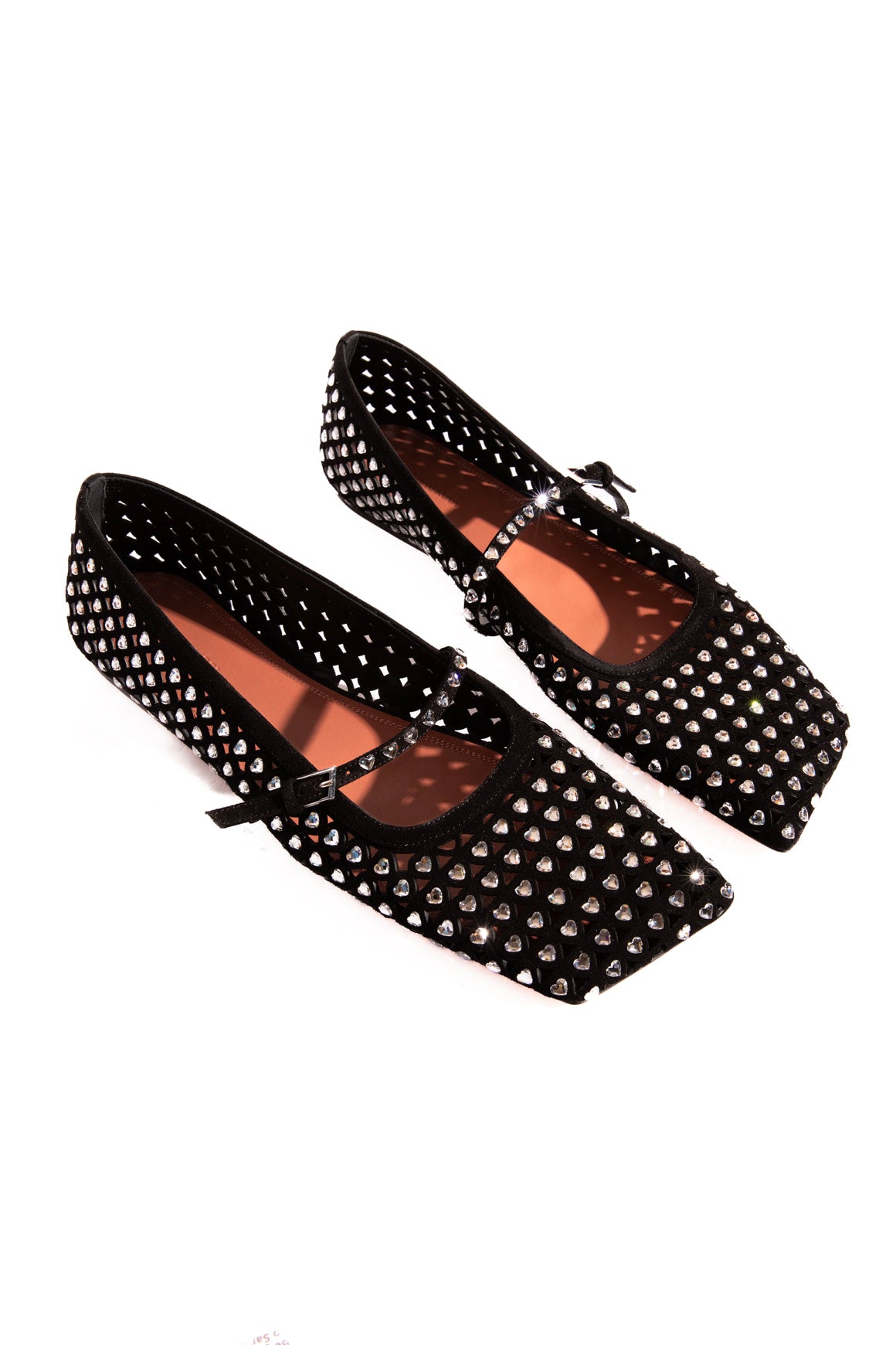 AMINA MUADDI Black Suede Heart Crystal Flats (Sz. 43)