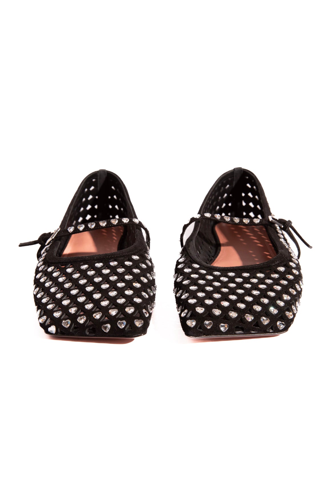 AMINA MUADDI Black Suede Heart Crystal Flats (Sz. 43)