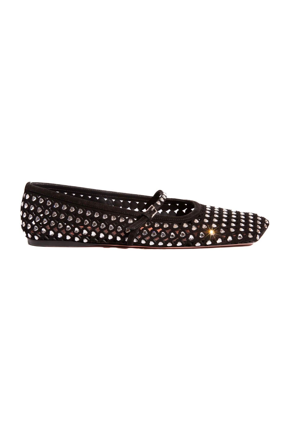 AMINA MUADDI Black Suede Heart Crystal Flats (Sz. 43)