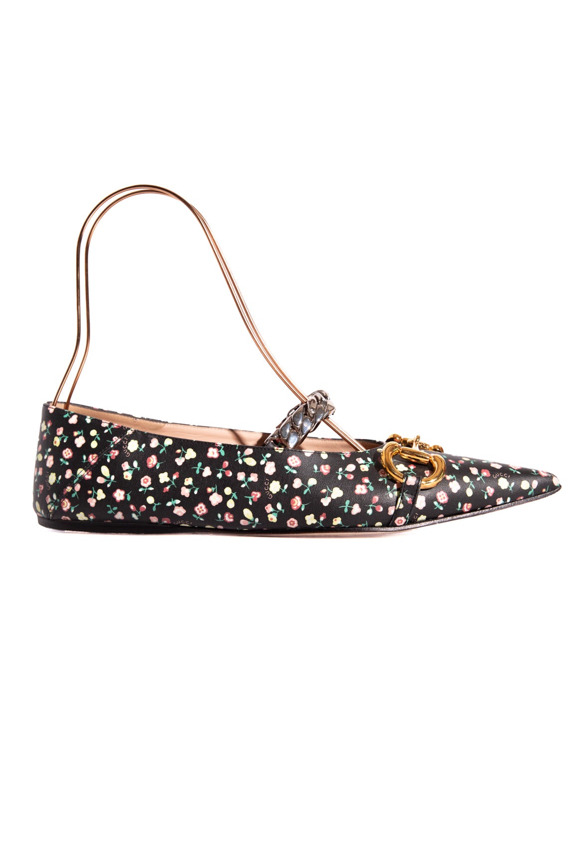 GUCCI Black Floral Horsebit Pointed Flats (Sz. 38)
