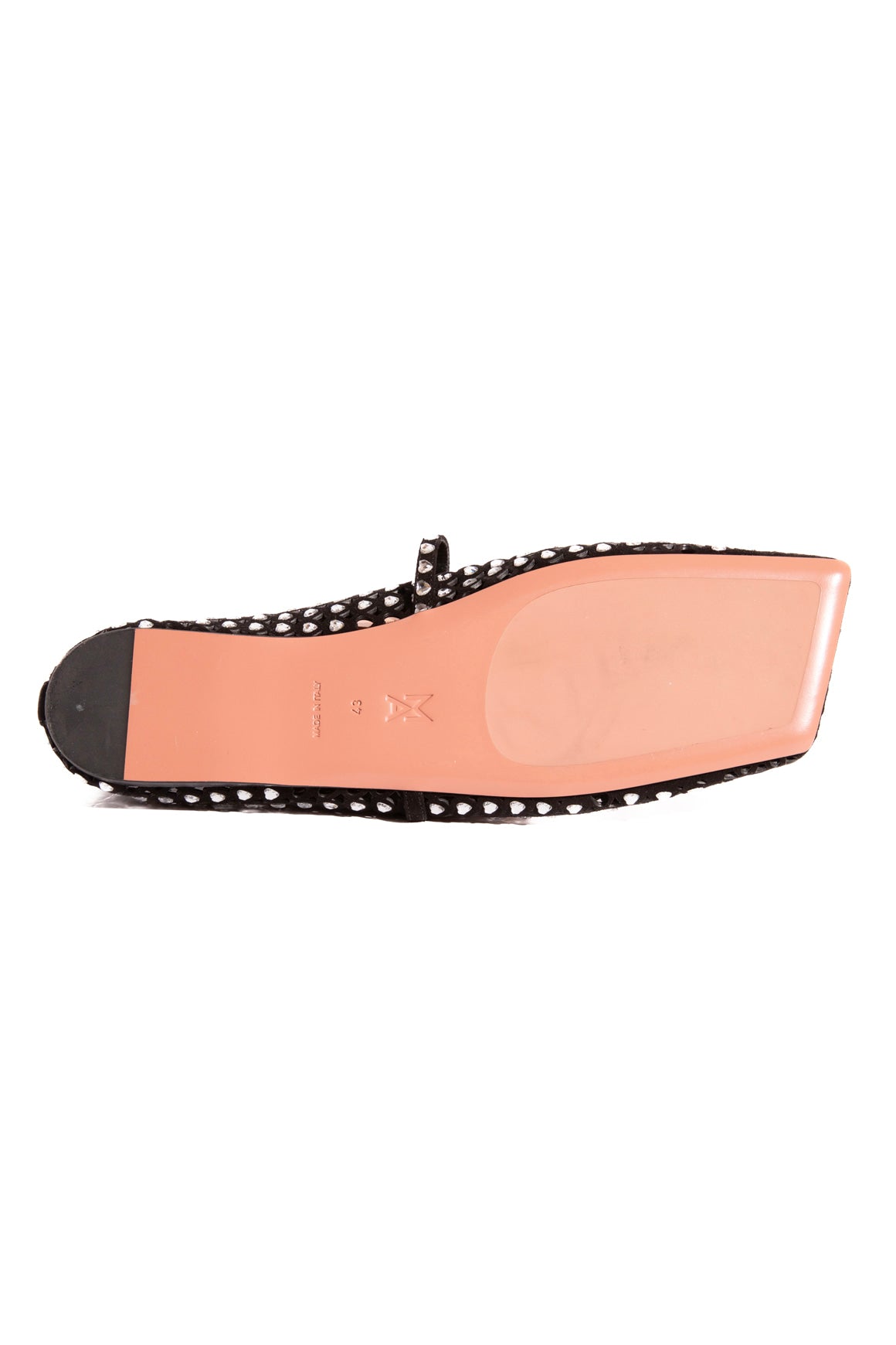 AMINA MUADDI Black Suede Heart Crystal Flats (Sz. 43)