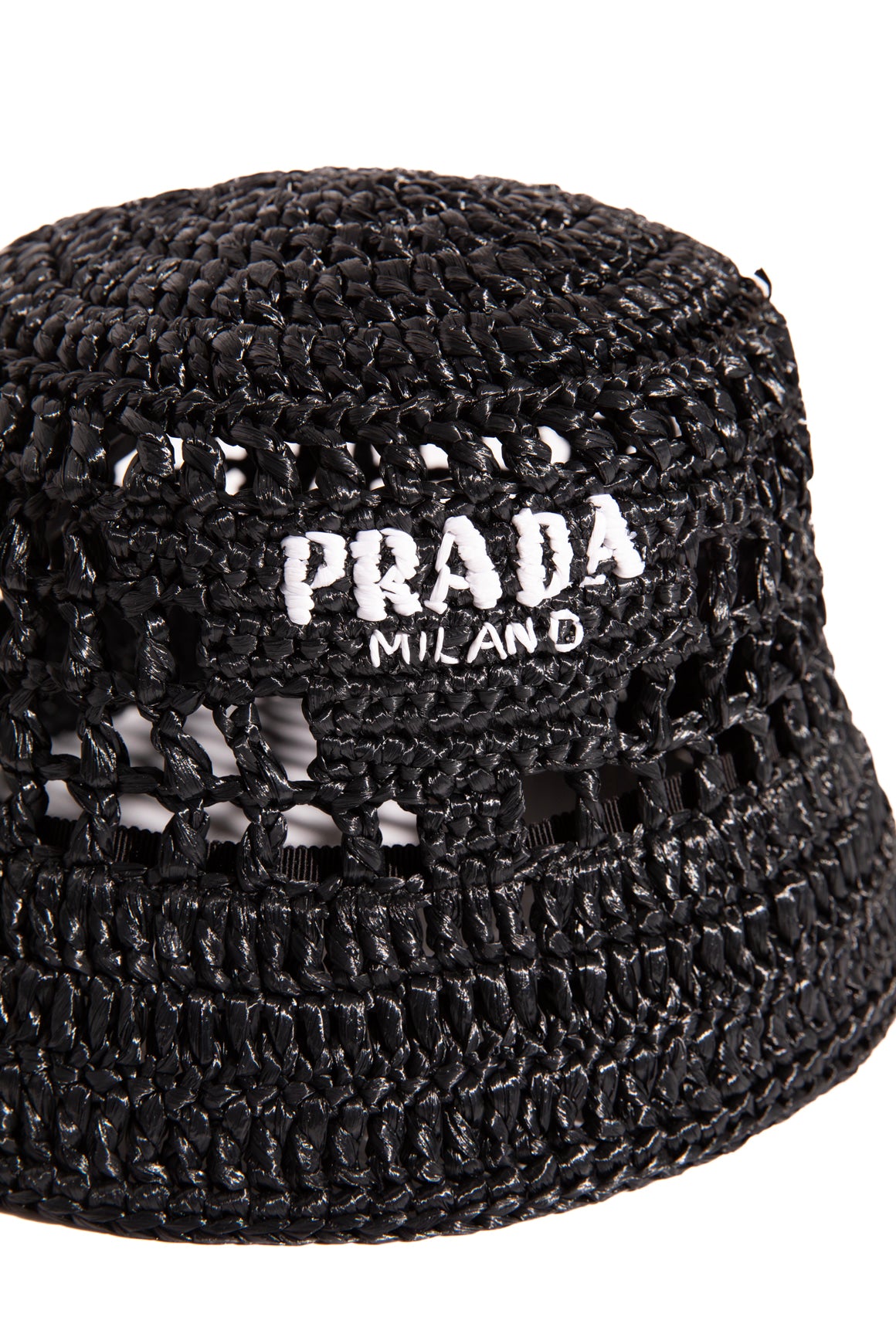 PRADA Black Raffia Bucket Hat