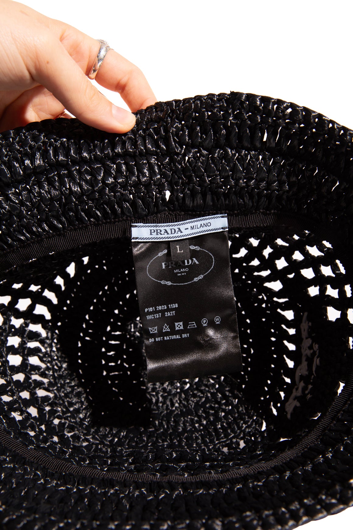 PRADA Black Raffia Bucket Hat