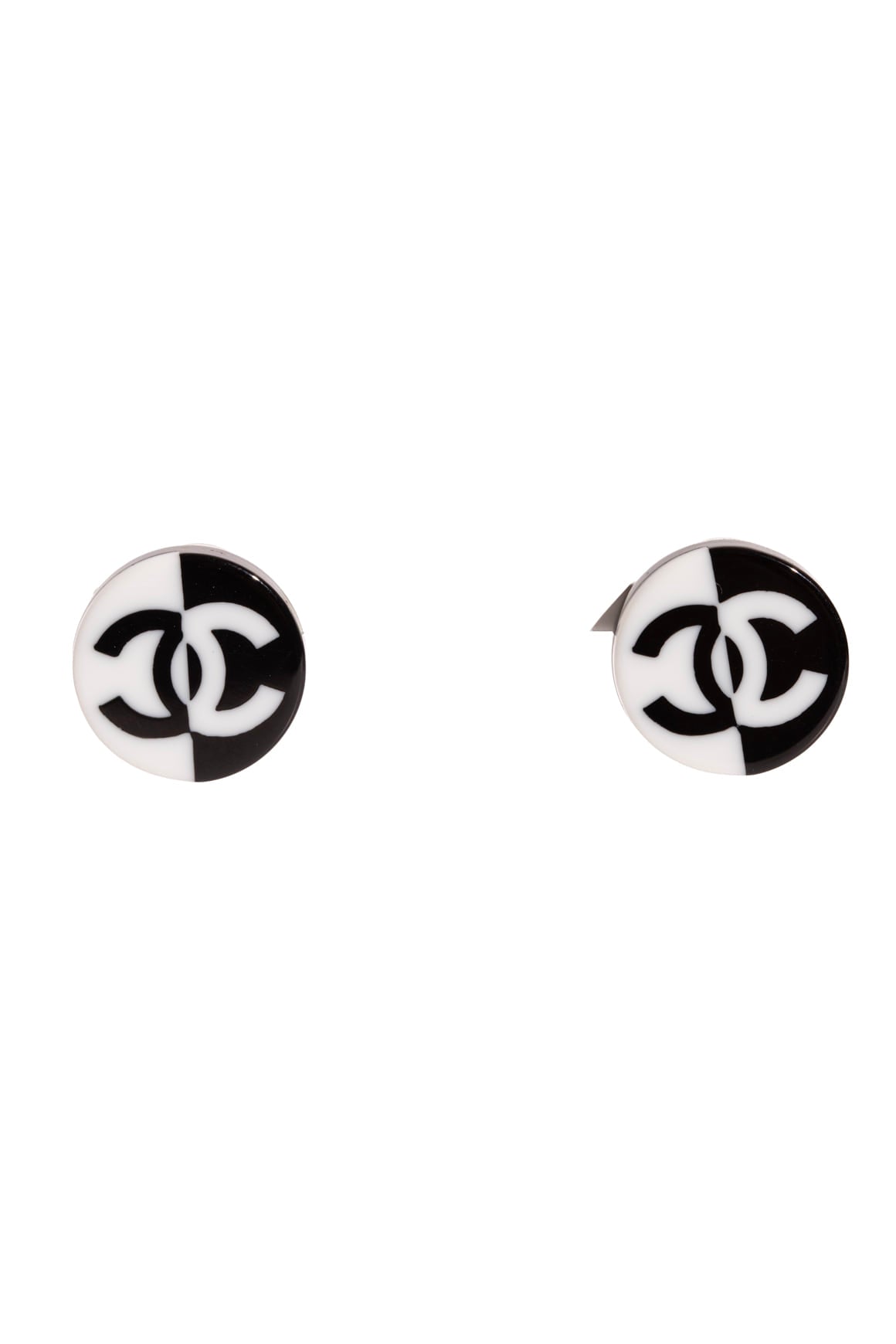 CHANEL 2022 Black & White Enamel CC Mod Stud Earrings