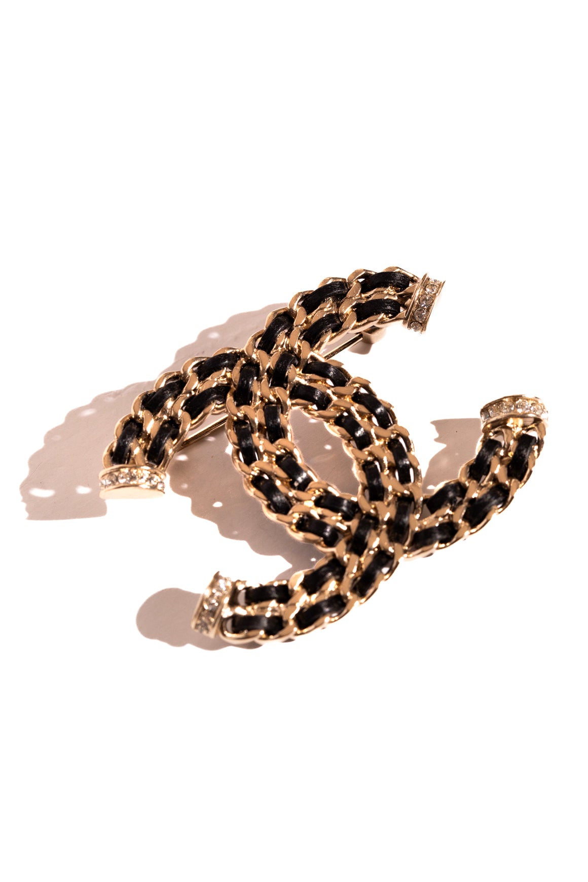 CHANEL Black & Gold Braided CC Brooch