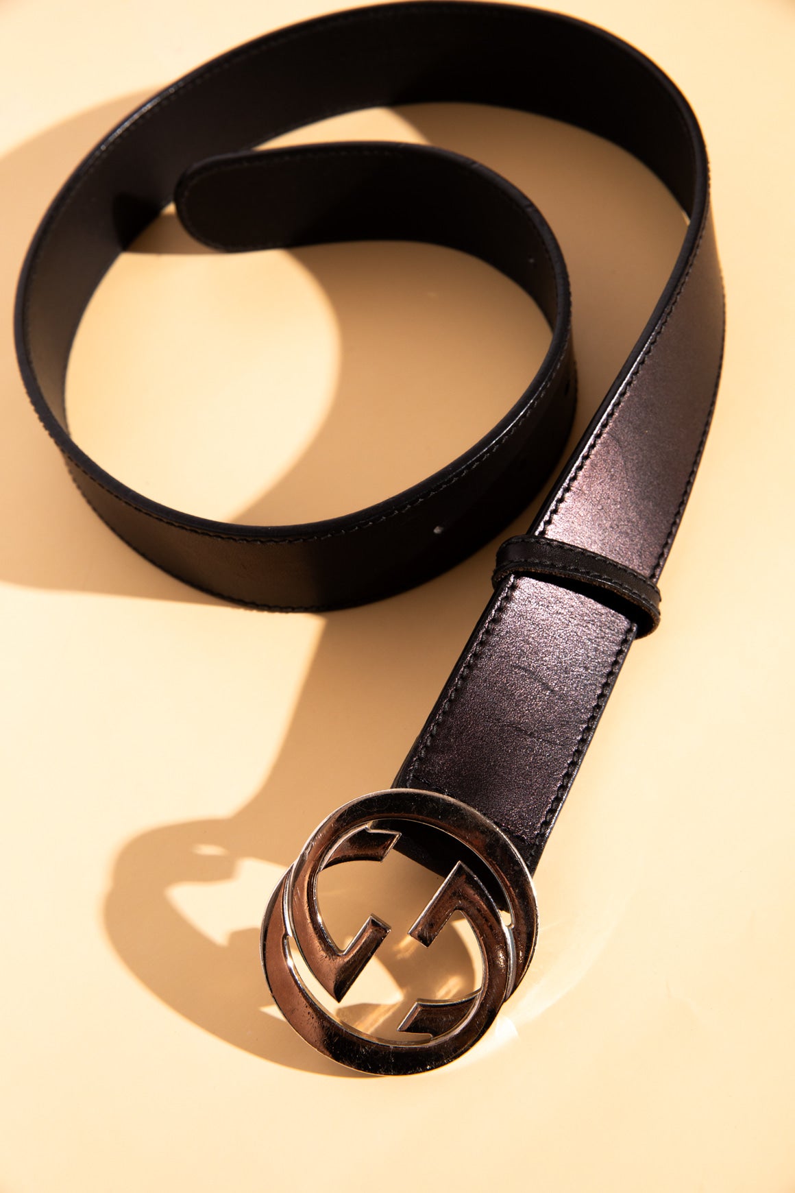GUCCI Black Interlocking GG Buckle Leather Belt (Sz. 90/36)