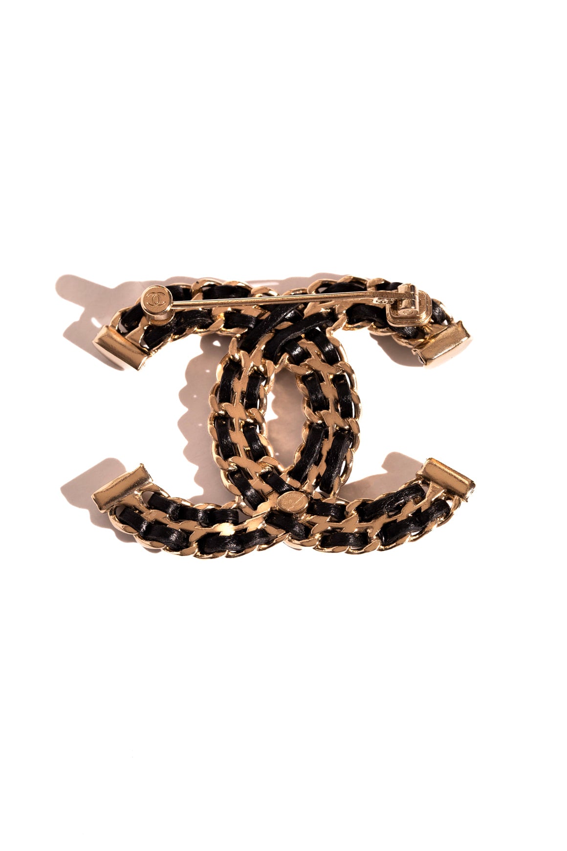 CHANEL Black & Gold Braided CC Brooch