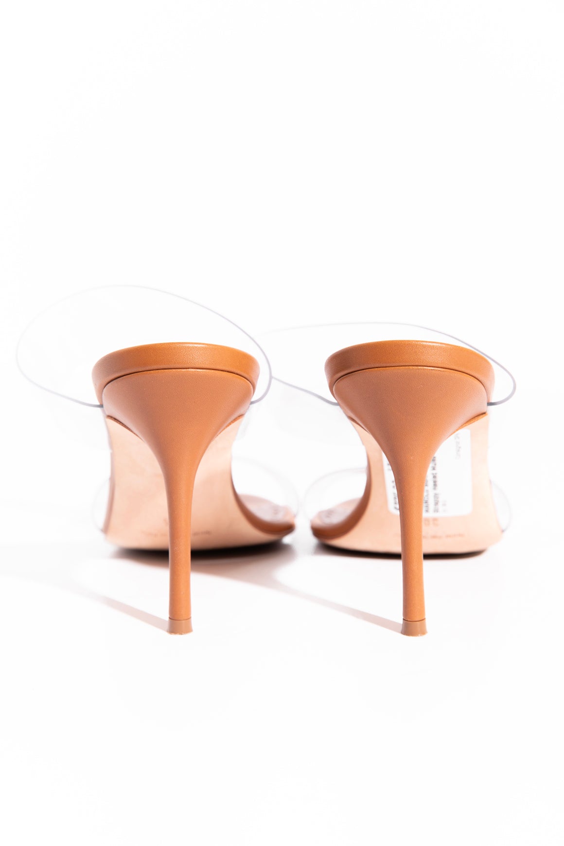 MANOLO BLAHNIK Brown & Clear Strappy Heeled Mules (Sz. 38.5)