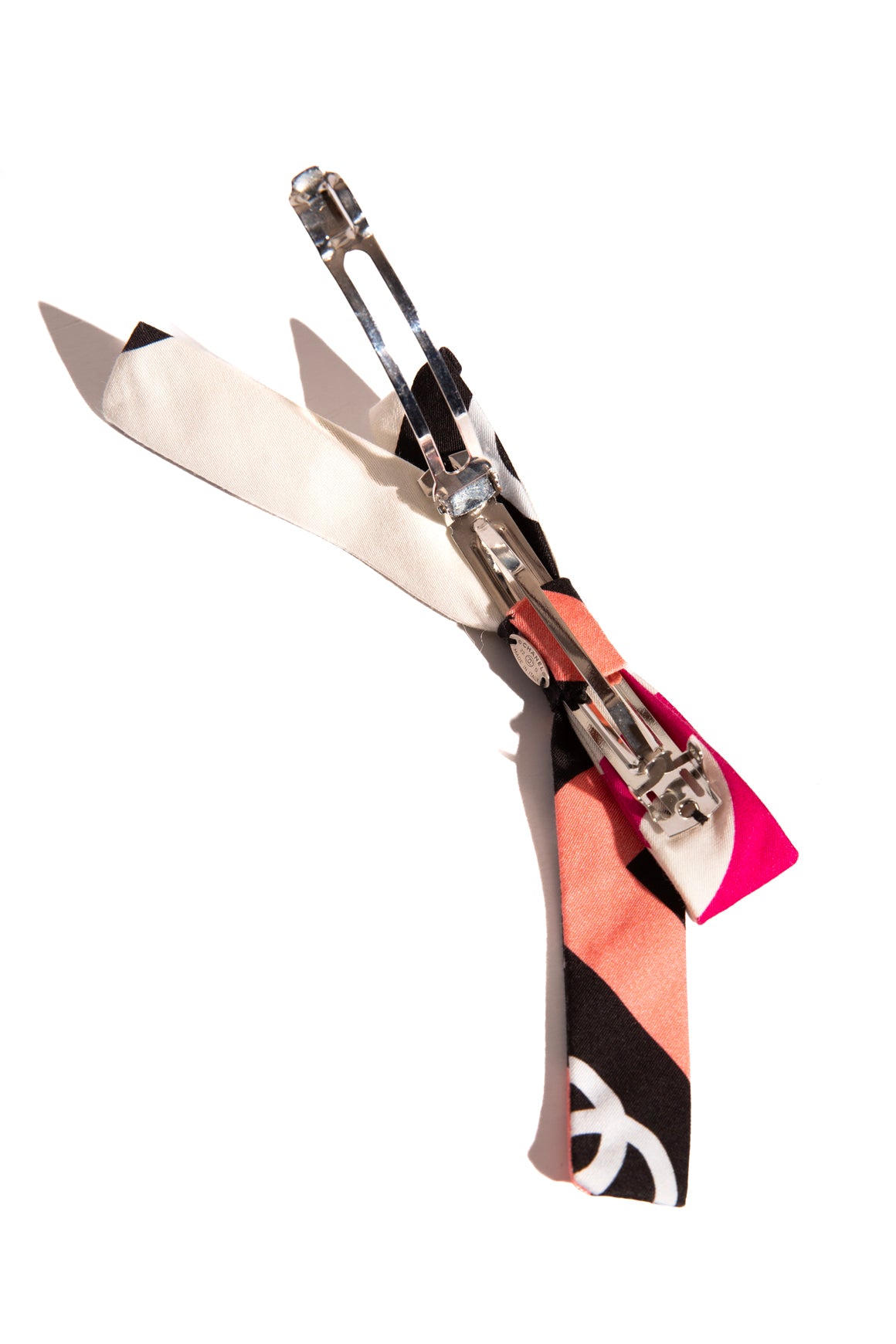 CHANEL 2022 Pink & White Cotton Bow  Hair Barrette
