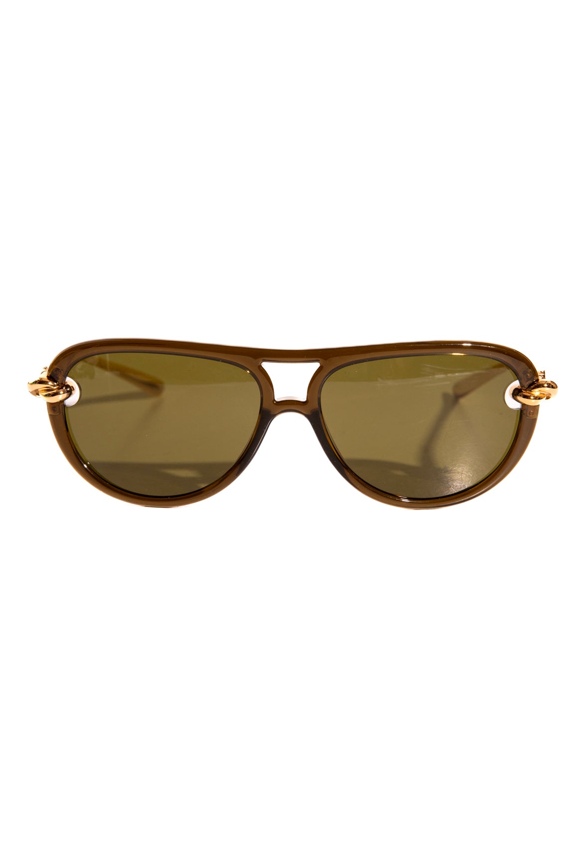 BOTTEGA VENETA Olive Gold Knot Aviator Sunglasses