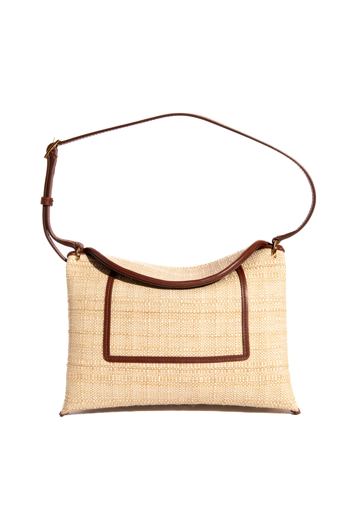 WANDLER Raffia & Brown Leather Top Handle Bag