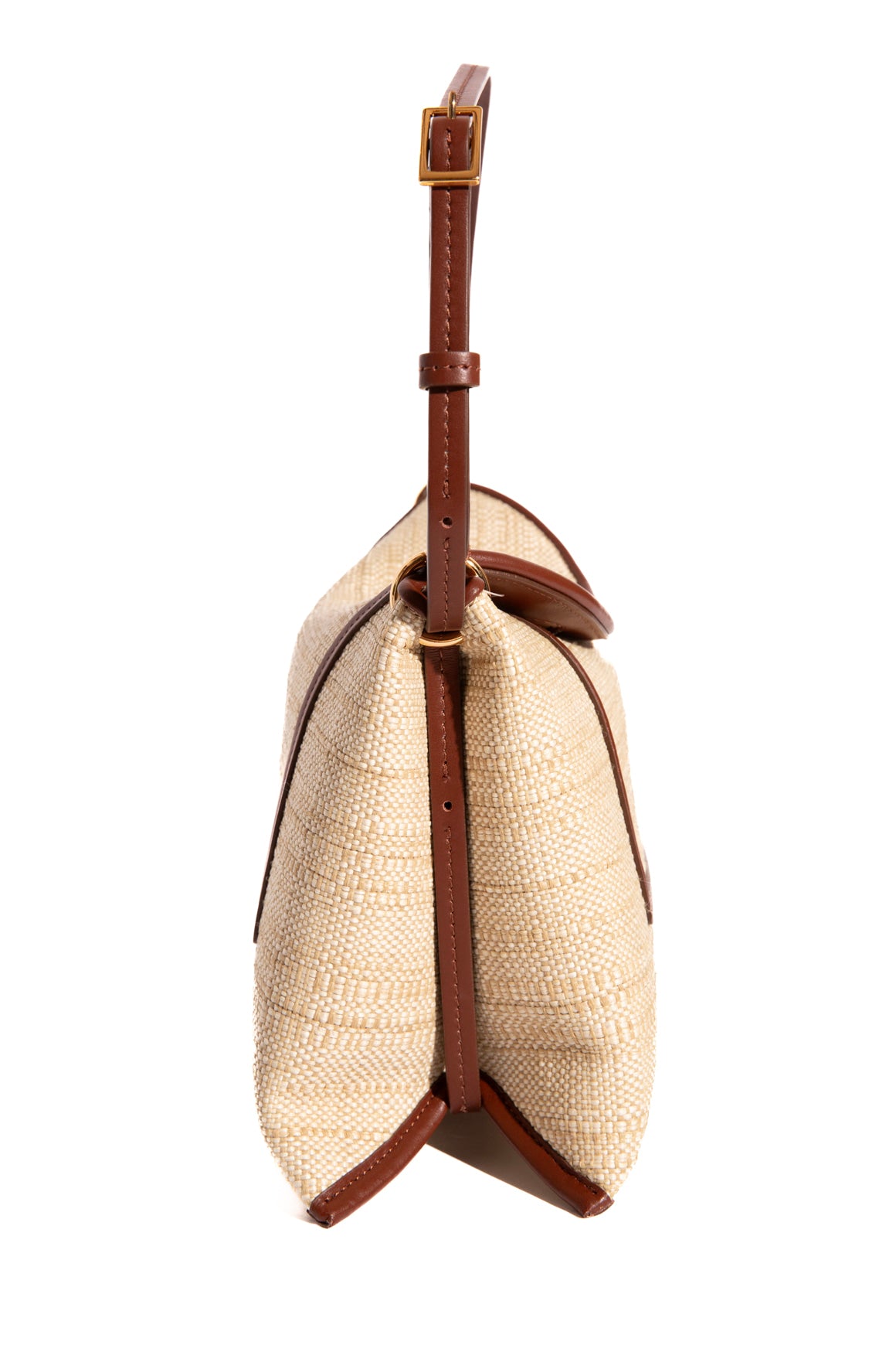 WANDLER Raffia & Brown Leather Top Handle Bag