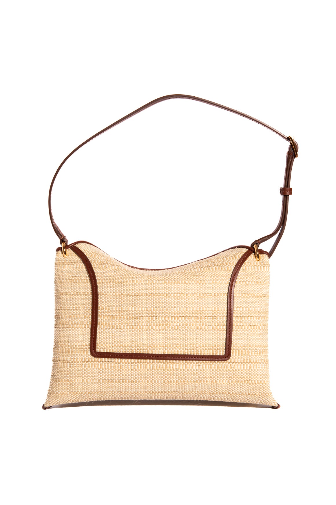 WANDLER Raffia & Brown Leather Top Handle Bag