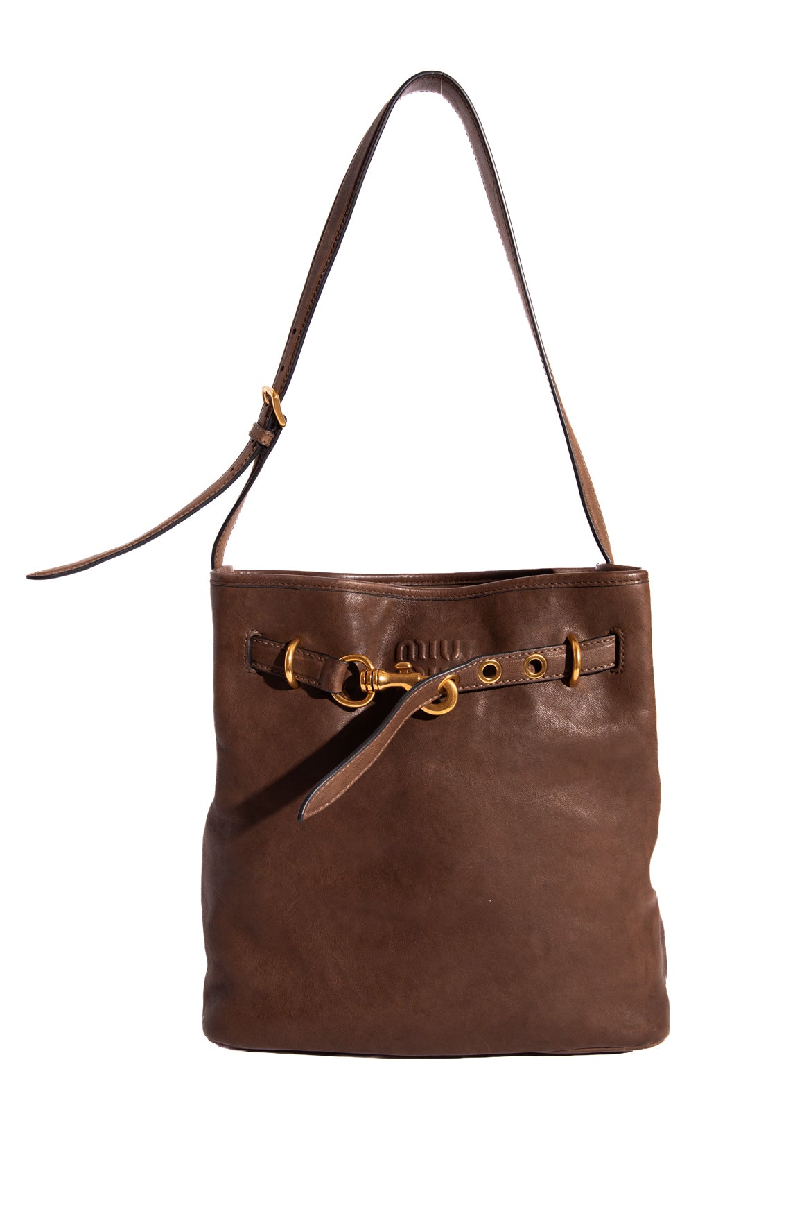 MIU MIU Brown Adventure Nappa Leather Bucket Bag