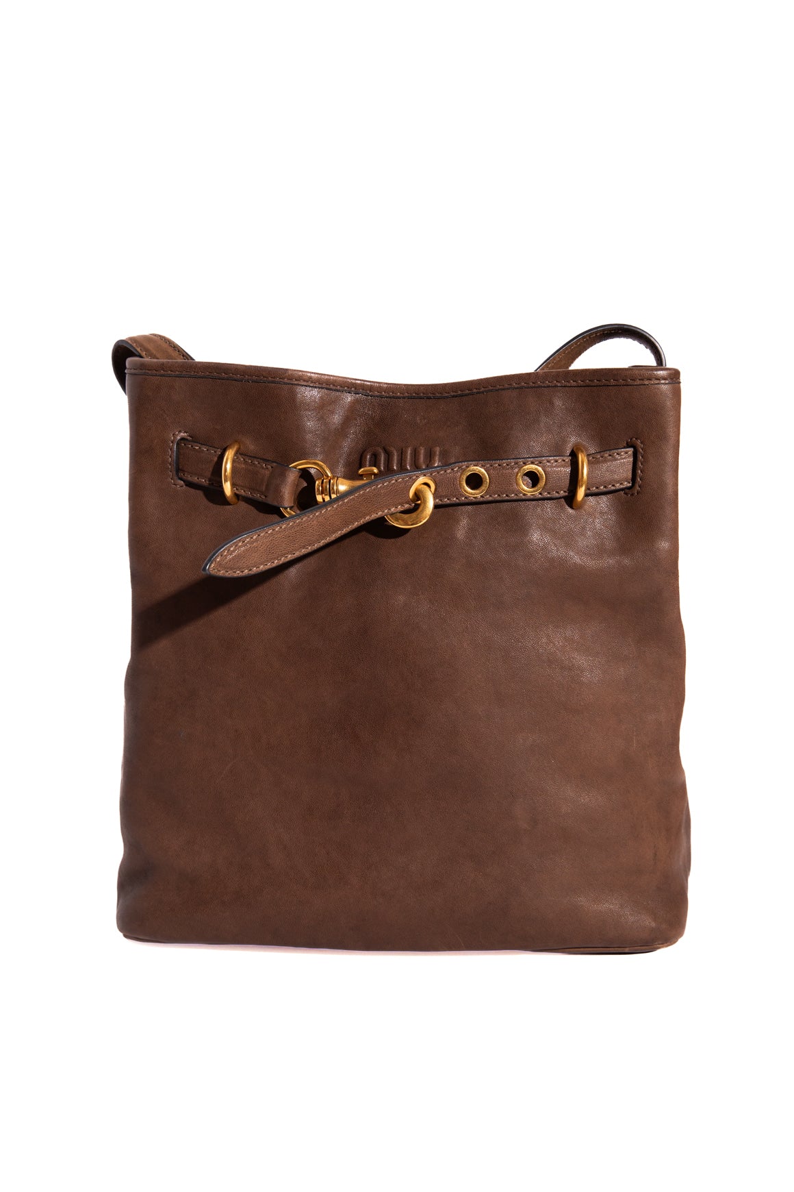 MIU MIU Brown Adventure Nappa Leather Bucket Bag