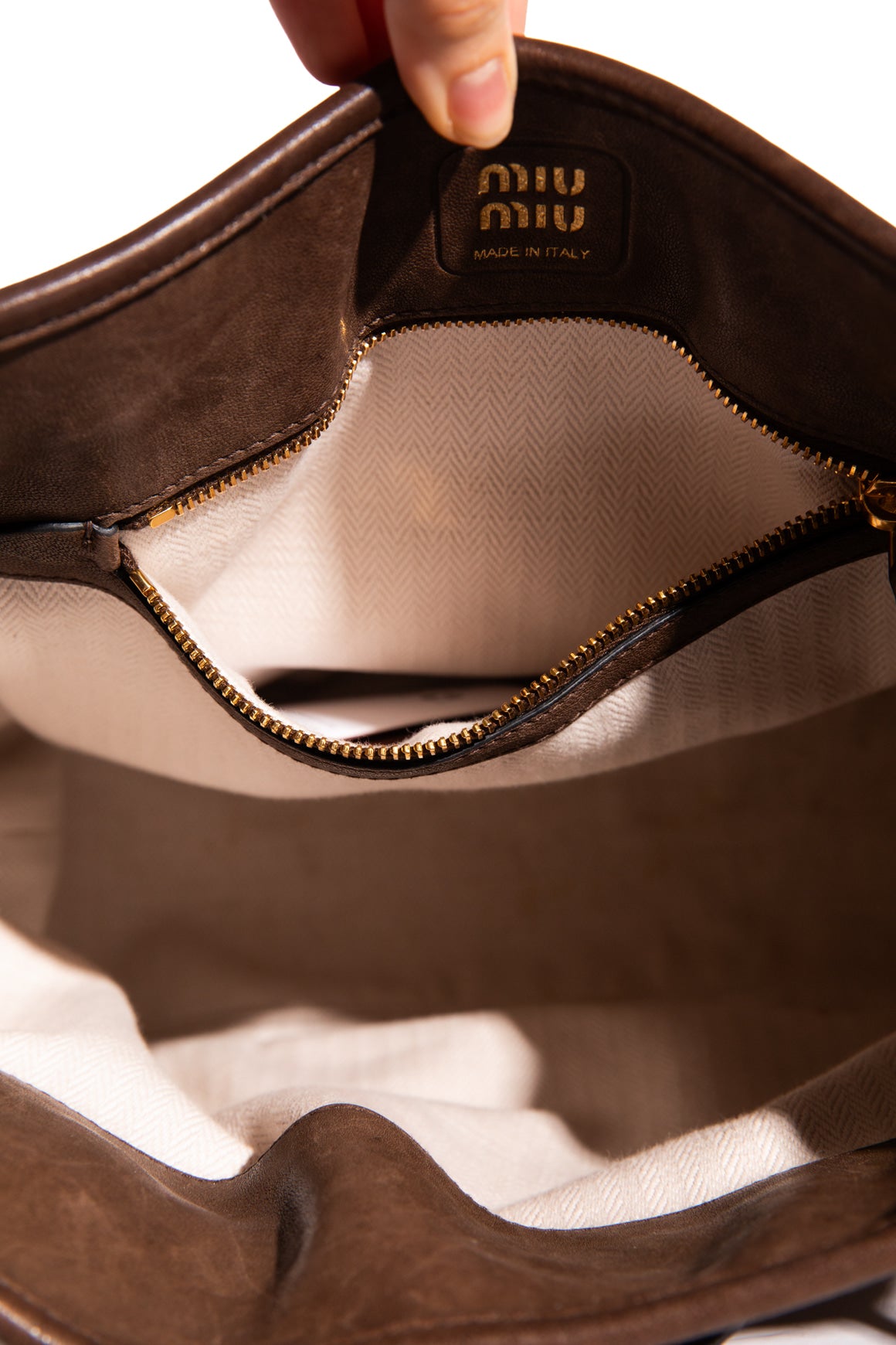 MIU MIU Brown Adventure Nappa Leather Bucket Bag