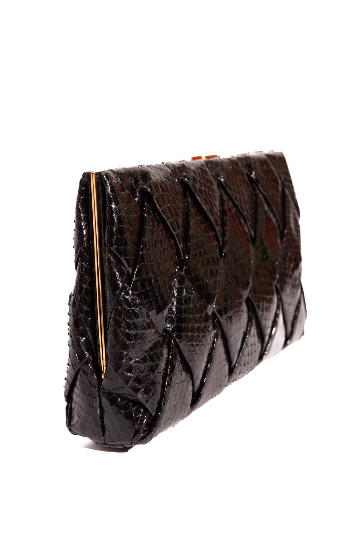 NANCY GONZALEZ Black Woven Crocodile Clutch