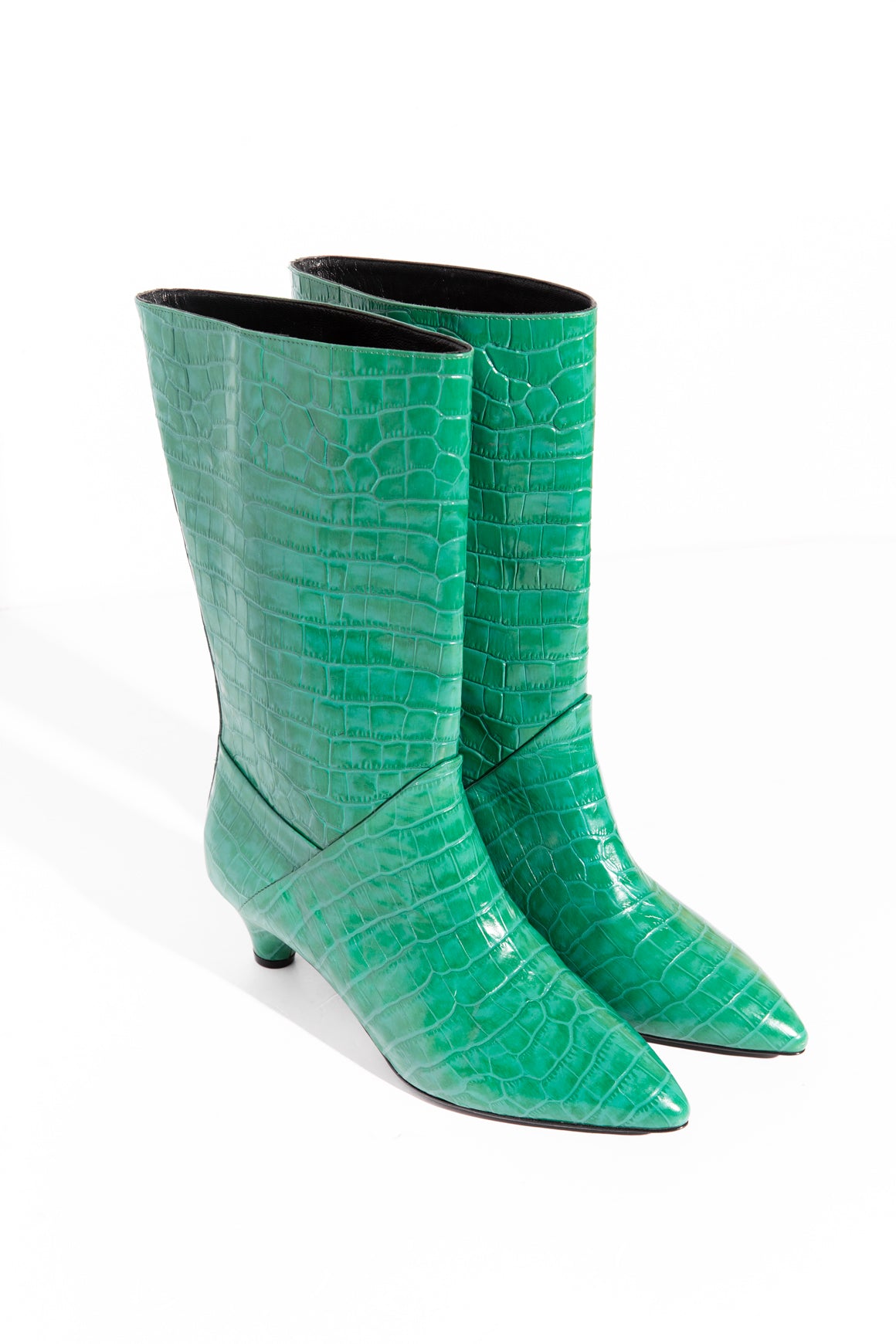 MARNI Green Snake Emboss Kitten Heel Mid Calf Boots (Sz. 40)